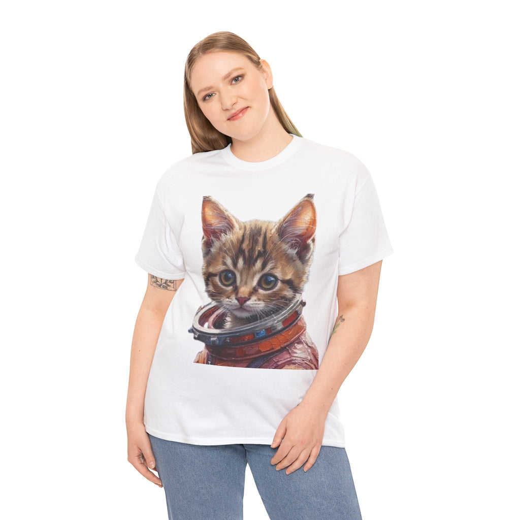 Astronaut Kitty Unisex Heavy Cotton Tee, Cute Cat Shirt, Animal lover gift, Space themed apparel, Funny cat t-shirt, Unique cat design