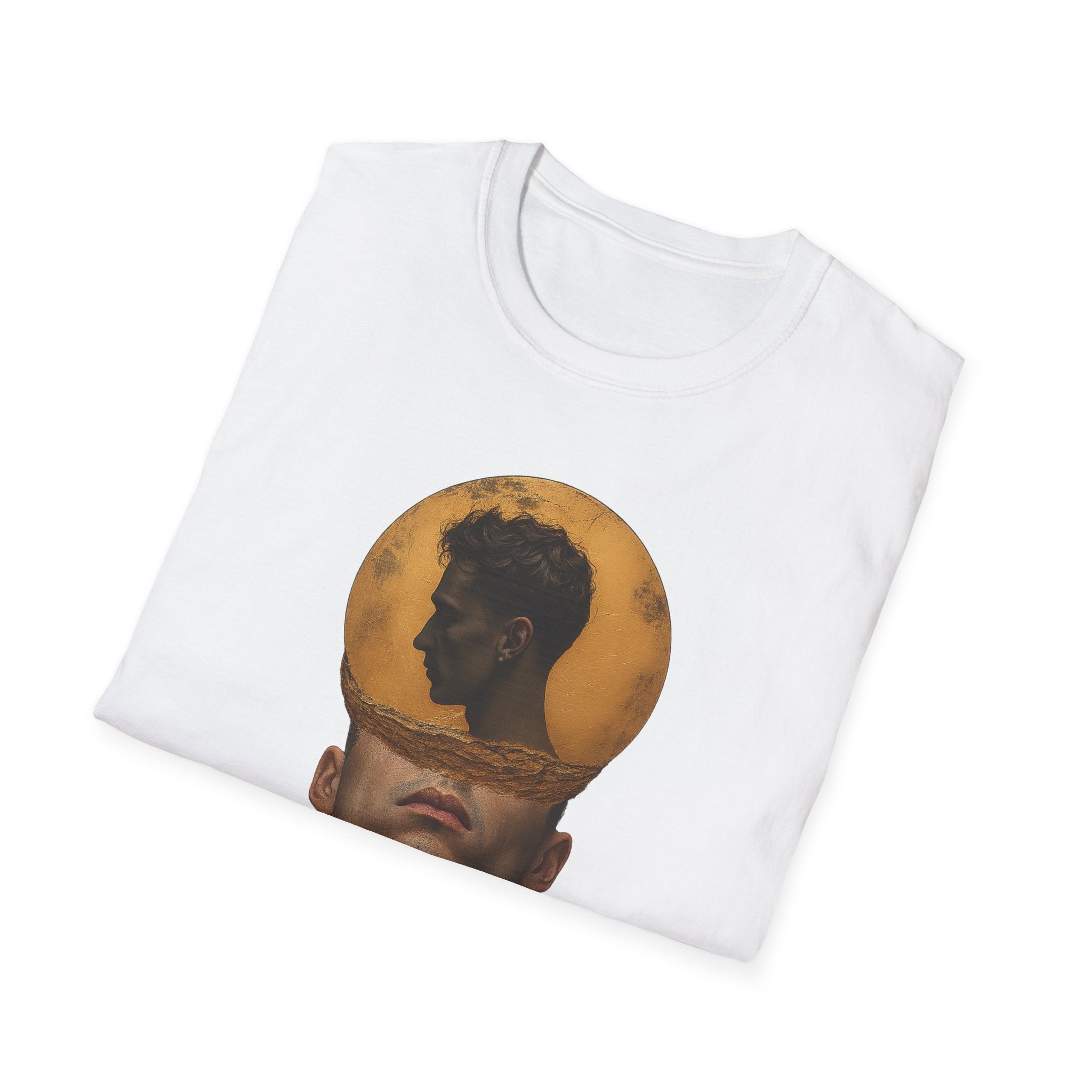 Surreal Double Portrait T-Shirt | Abstract Head Silhouette, Moon Circle