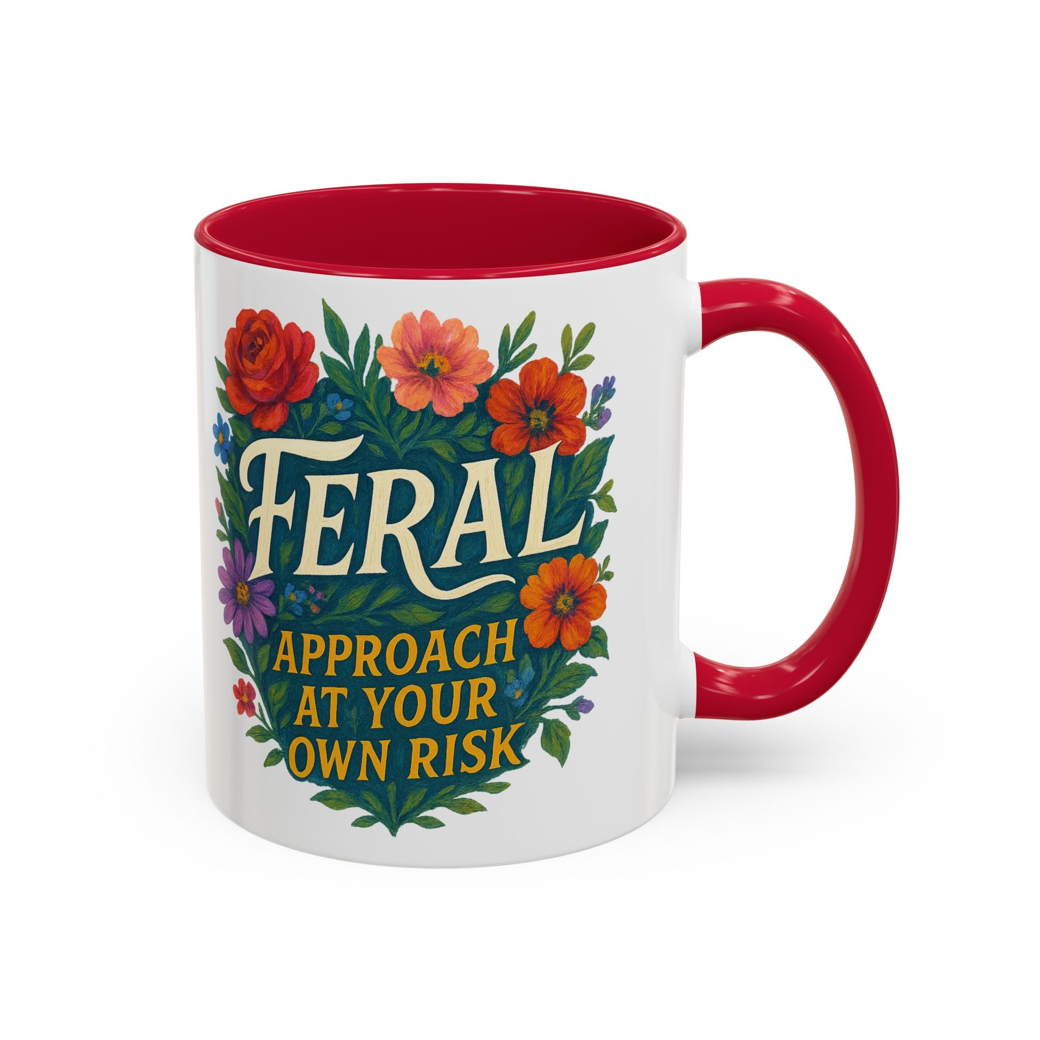 Feral Approach at Your Own Risk Mug | Floral Illustration, Ceramic Coffee Cup