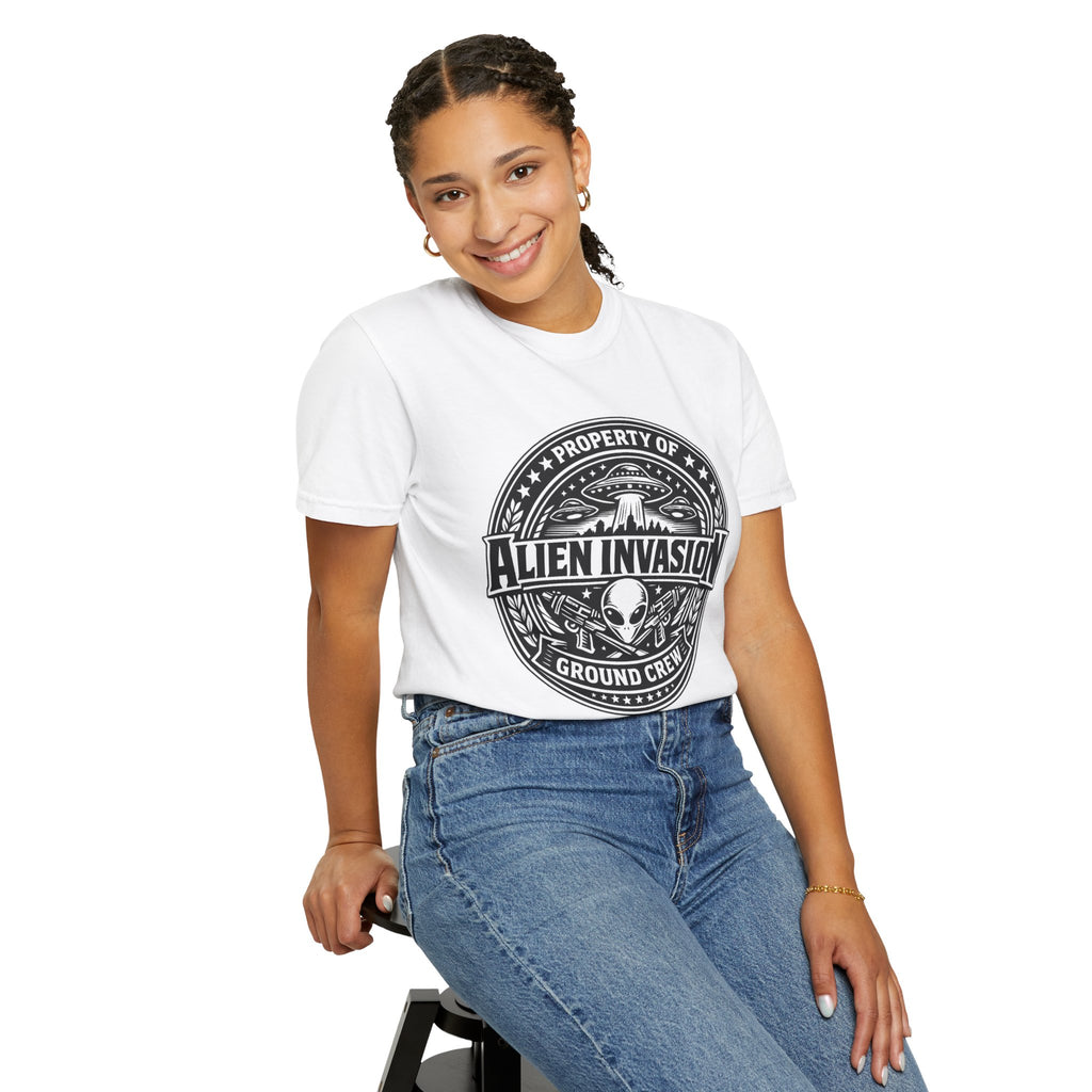 Alien Invasion Ground Crew T-Shirt | UFO Badge Graphic, Comfort Colors tee