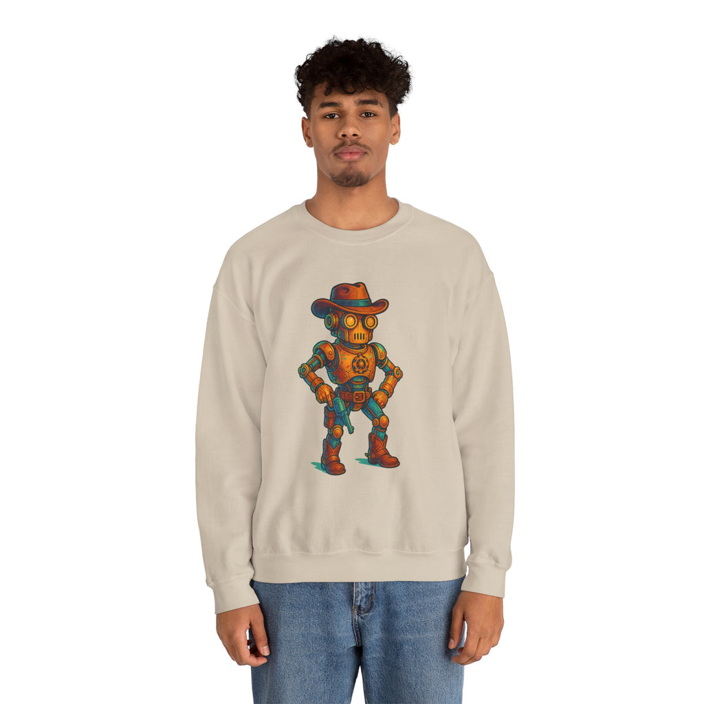 Steampunk Cowboy Robot Crewneck Sweatshirt | Retro Western Robot Artwork