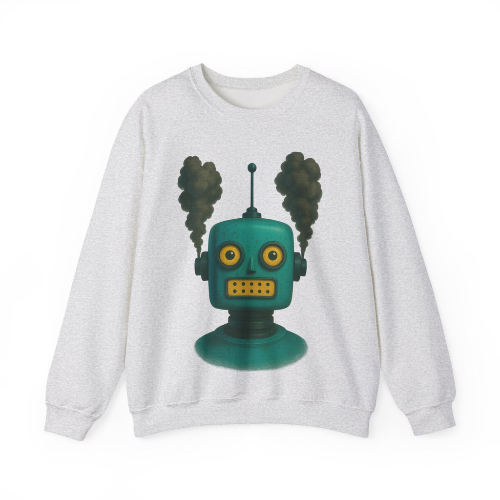 Smoking Robot Graphic Unisex Sweatshirt, Cozy Crewneck Top