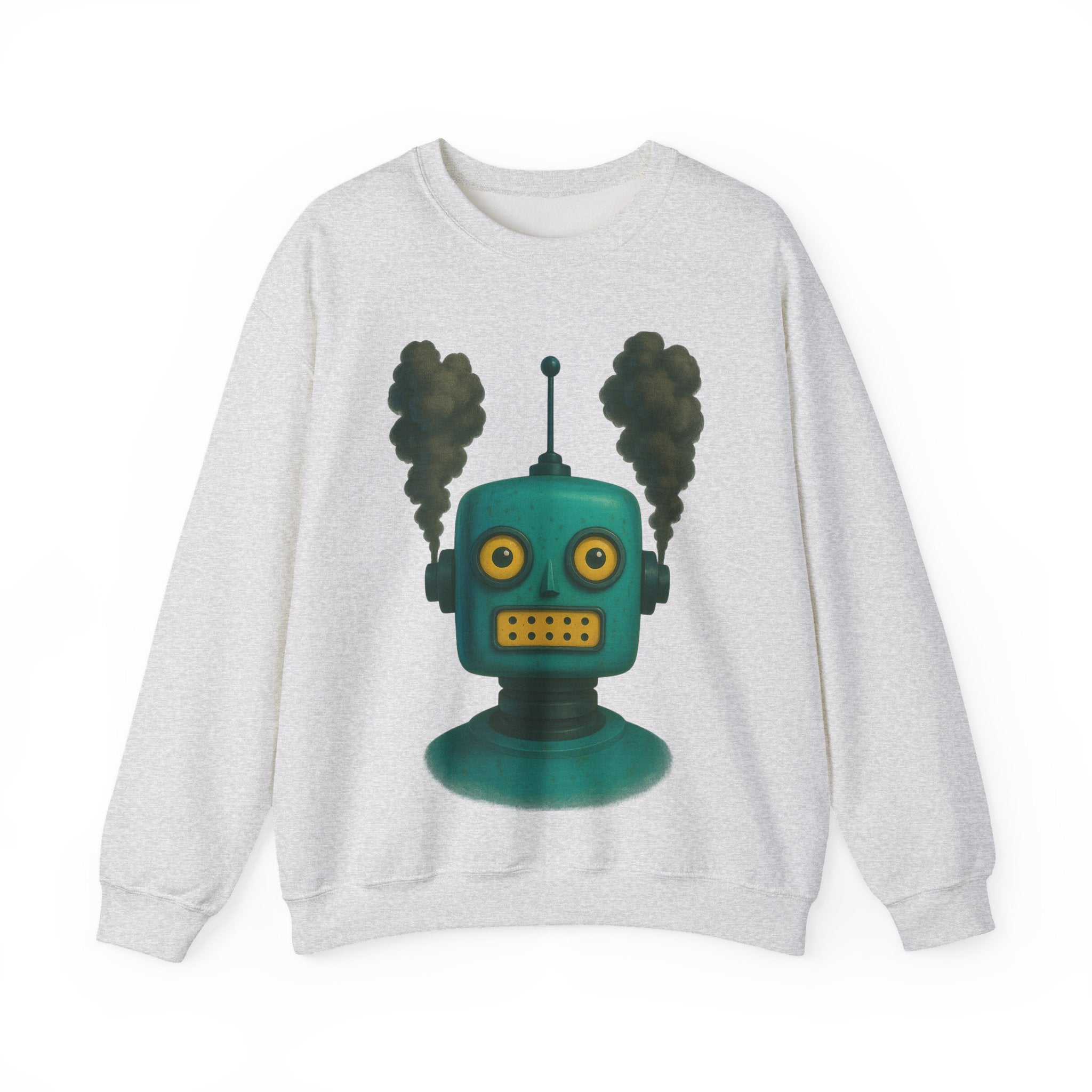 Smoking Robot Graphic Unisex Sweatshirt, Cozy Crewneck Top