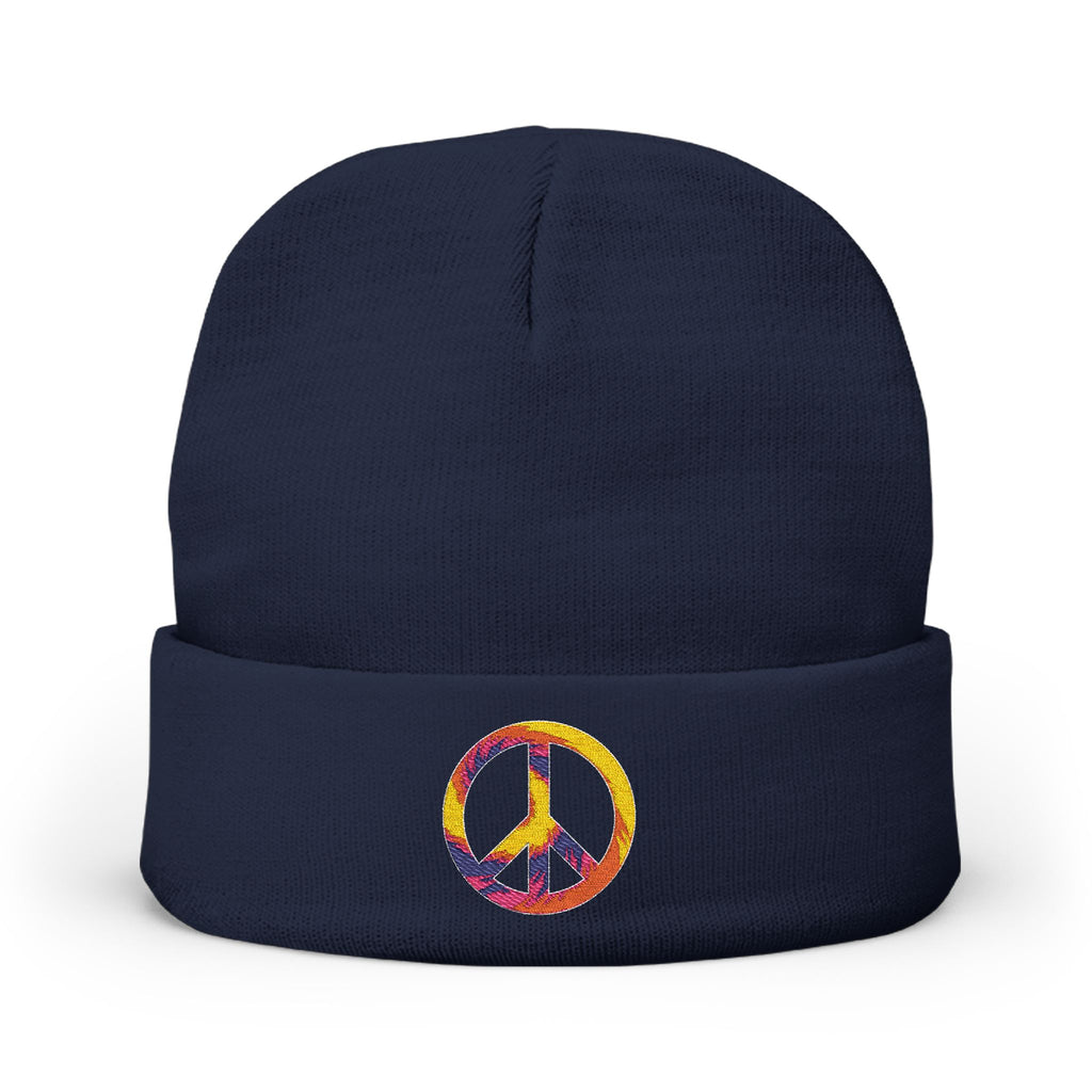 Embroidered Tie-Dye Peace Sign Beanie