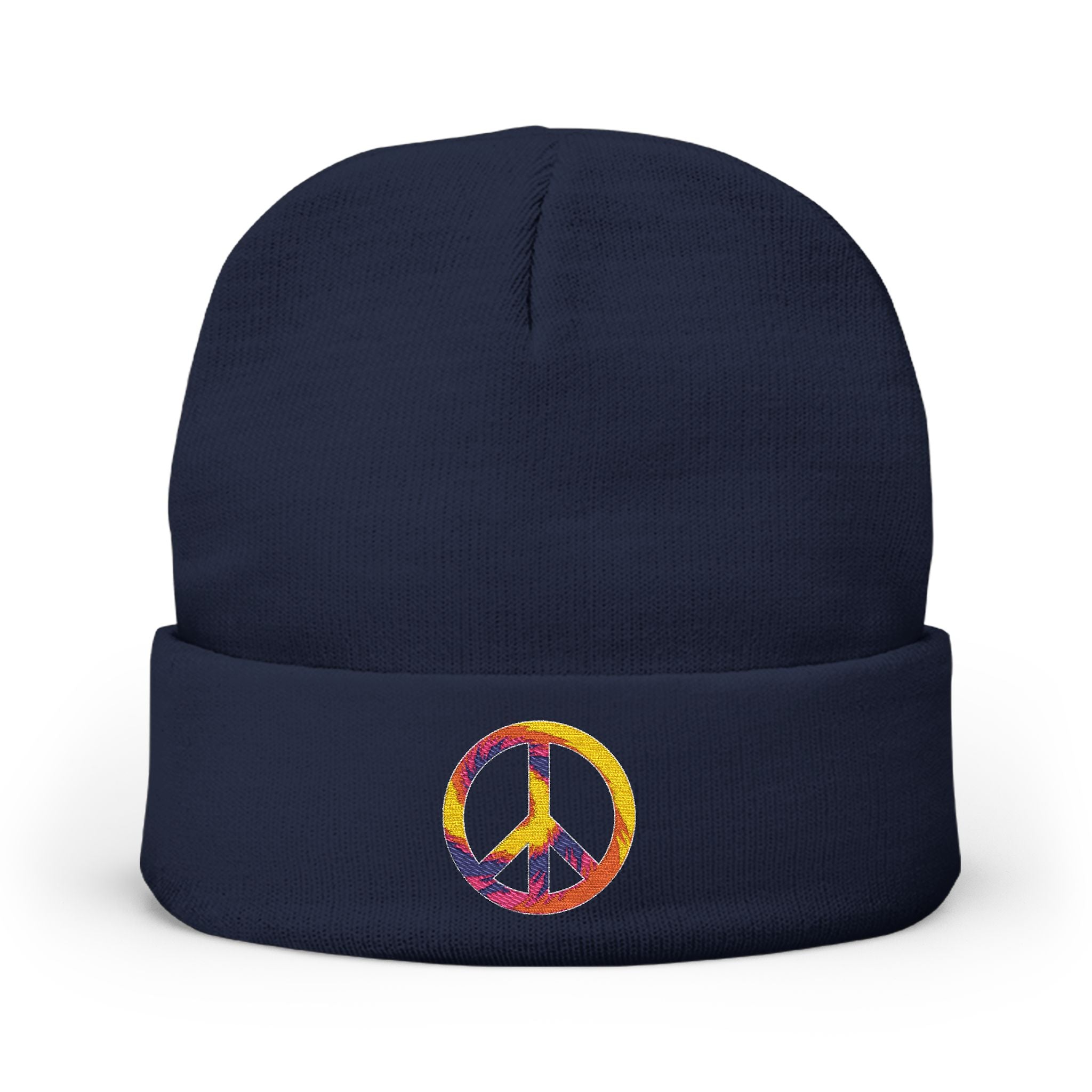Embroidered Tie-Dye Peace Sign Beanie