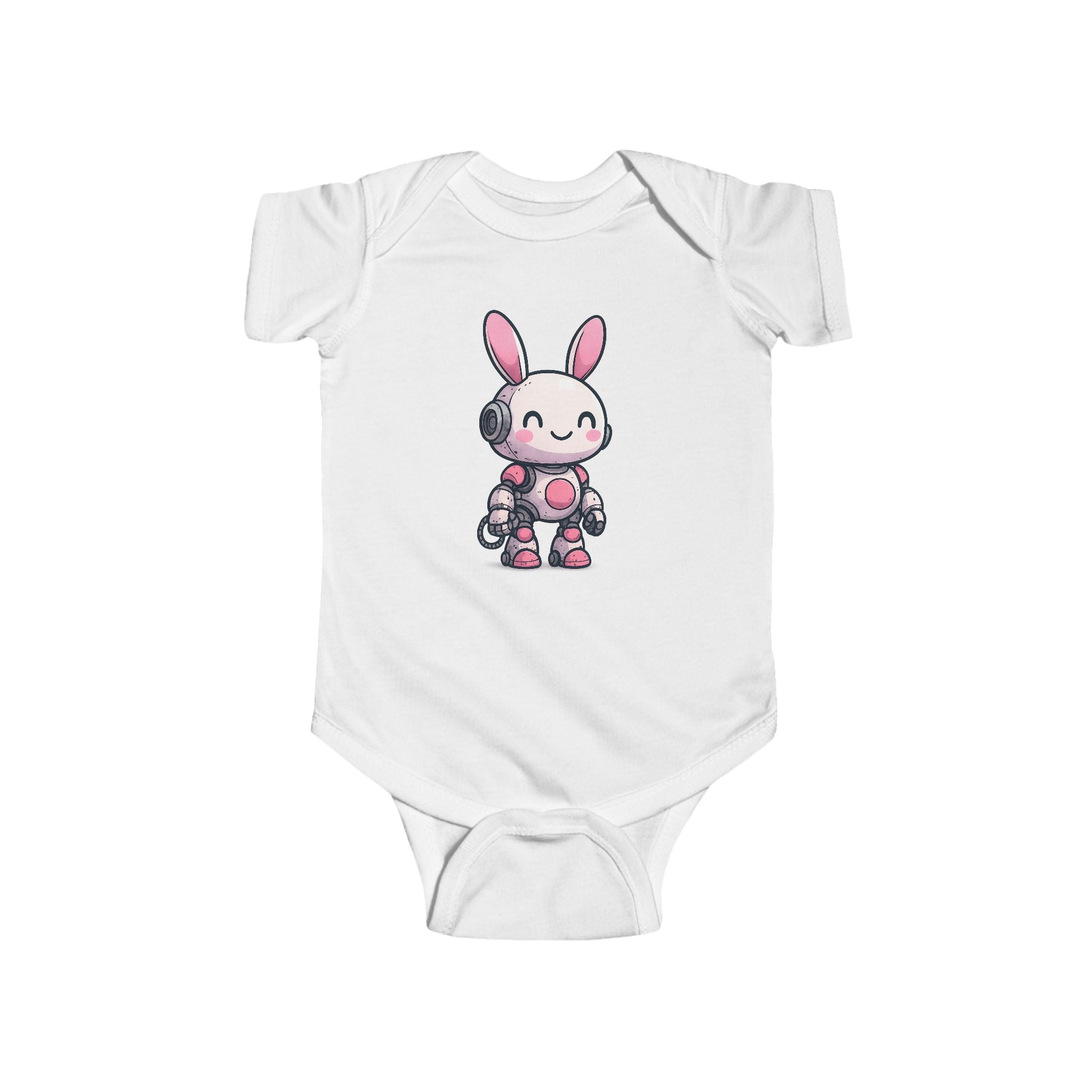 Happy Pink Robot Bunny Infant Bodysuit | Cute Bunny Robot Graphic