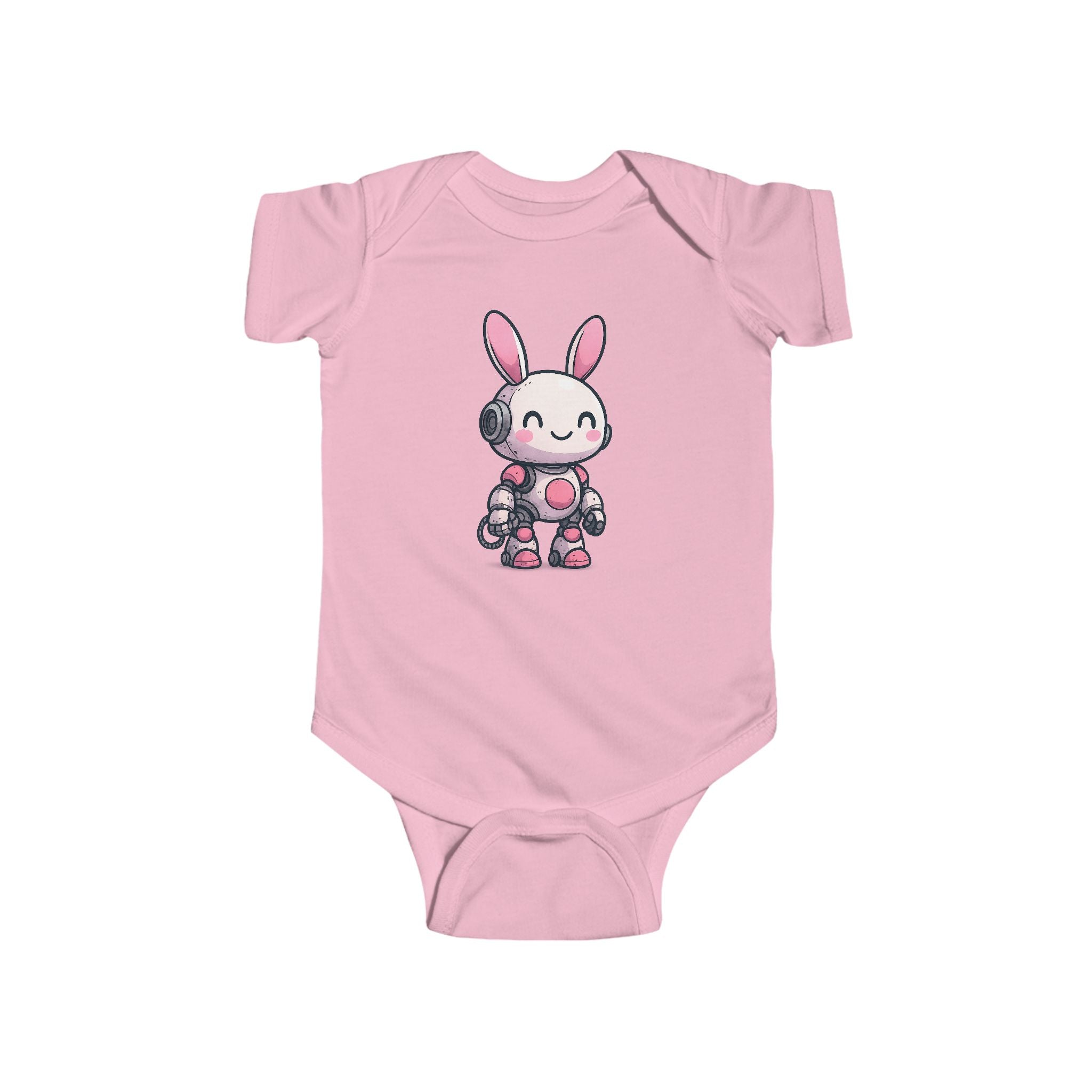 Happy Pink Robot Bunny Infant Bodysuit | Cute Bunny Robot Graphic