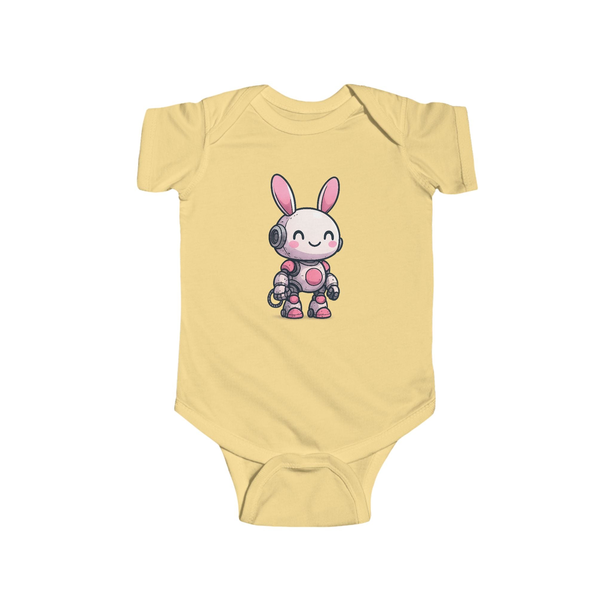 Happy Pink Robot Bunny Infant Bodysuit | Cute Bunny Robot Graphic