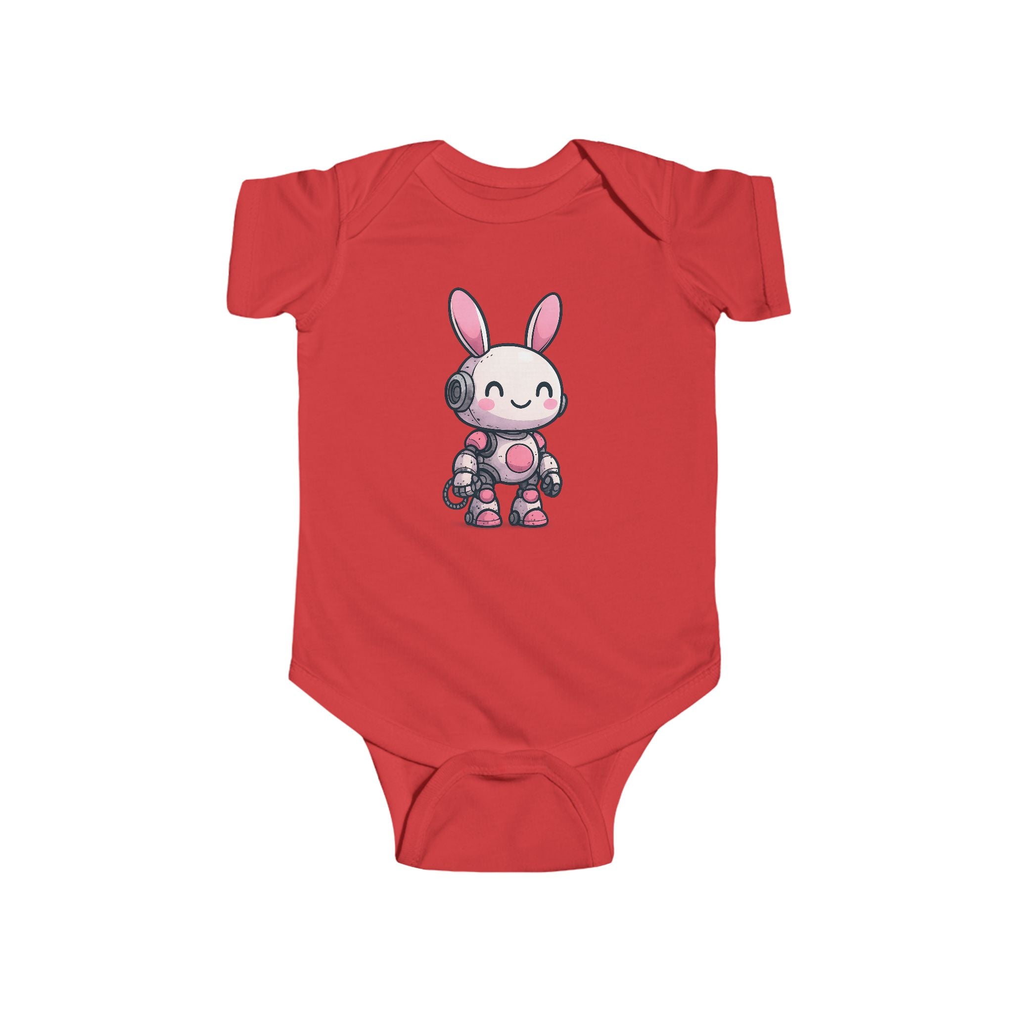 Happy Pink Robot Bunny Infant Bodysuit | Cute Bunny Robot Graphic