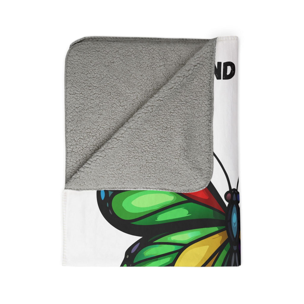 Rainbow Butterfly Stand By I'm Recreating Myself Fleece Sherpa Blanket