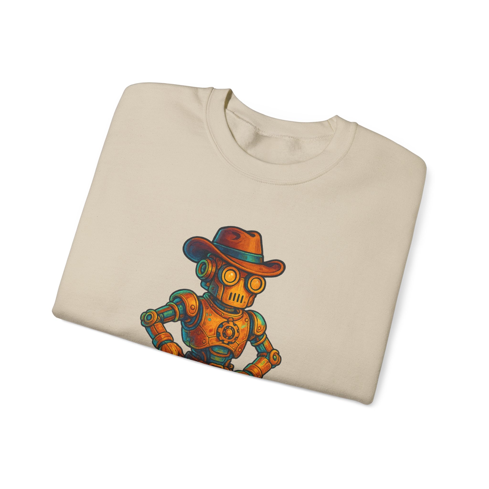 Steampunk Cowboy Robot Crewneck Sweatshirt | Retro Western Robot Artwork