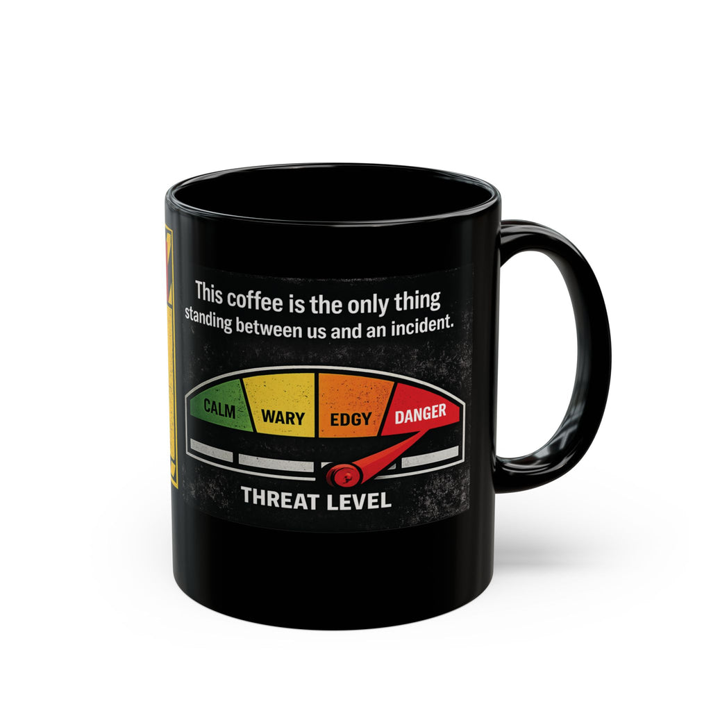 Coffee Threat Level Gauge Mug | Black Ceramic 11oz