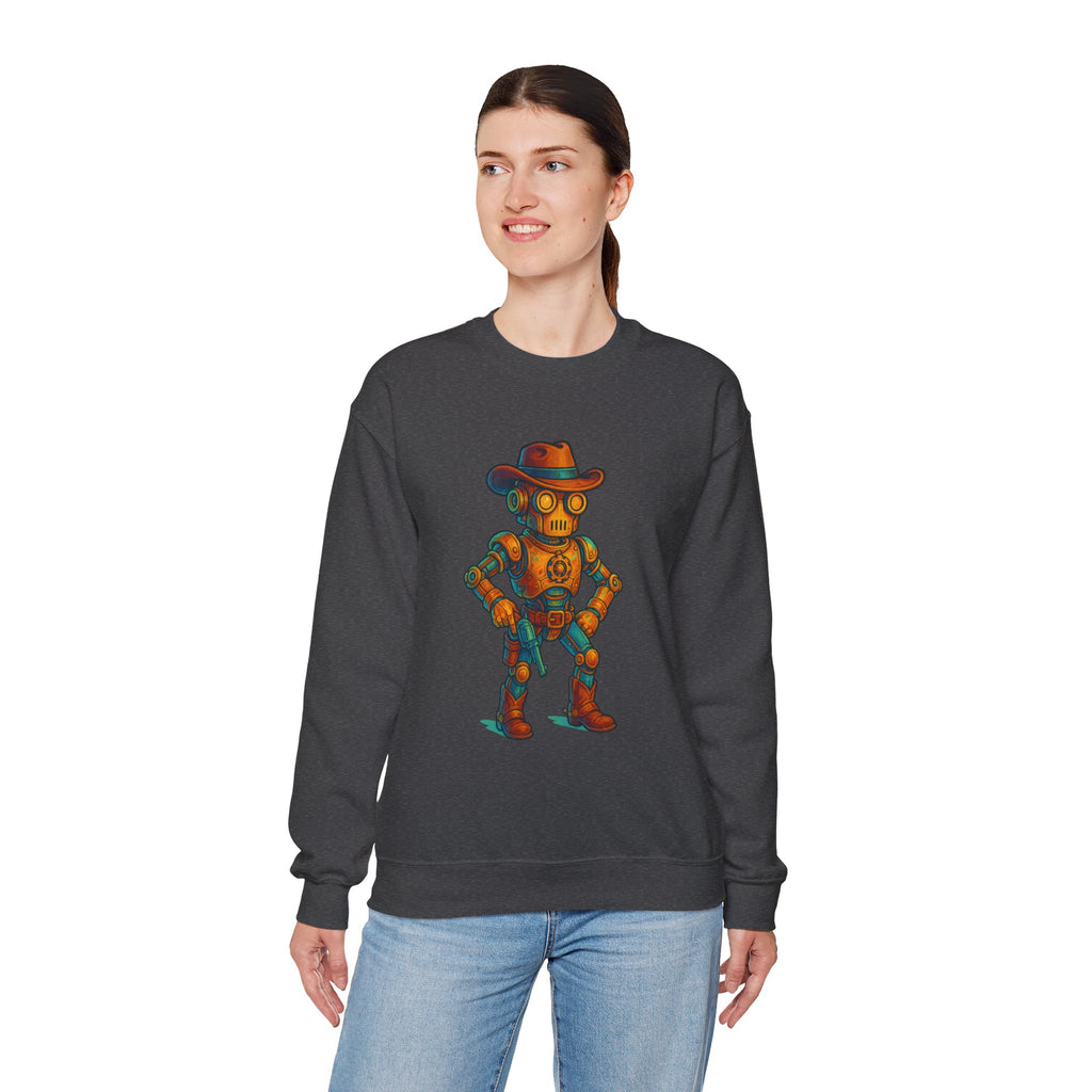 Steampunk Cowboy Robot Crewneck Sweatshirt | Retro Western Robot Artwork