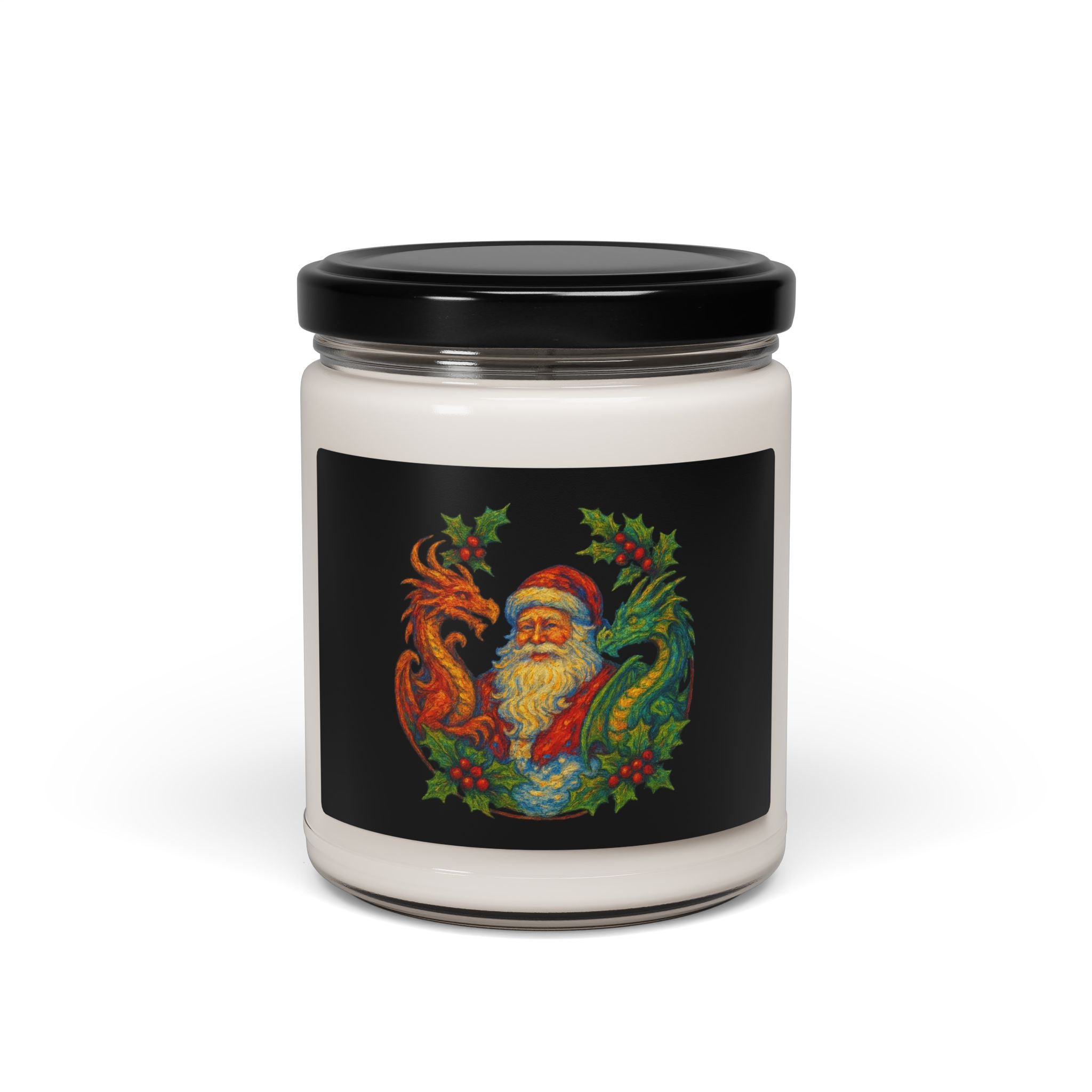 Vintage Santa with Dragons and Holly Holiday Candle | Scented Soy 9oz