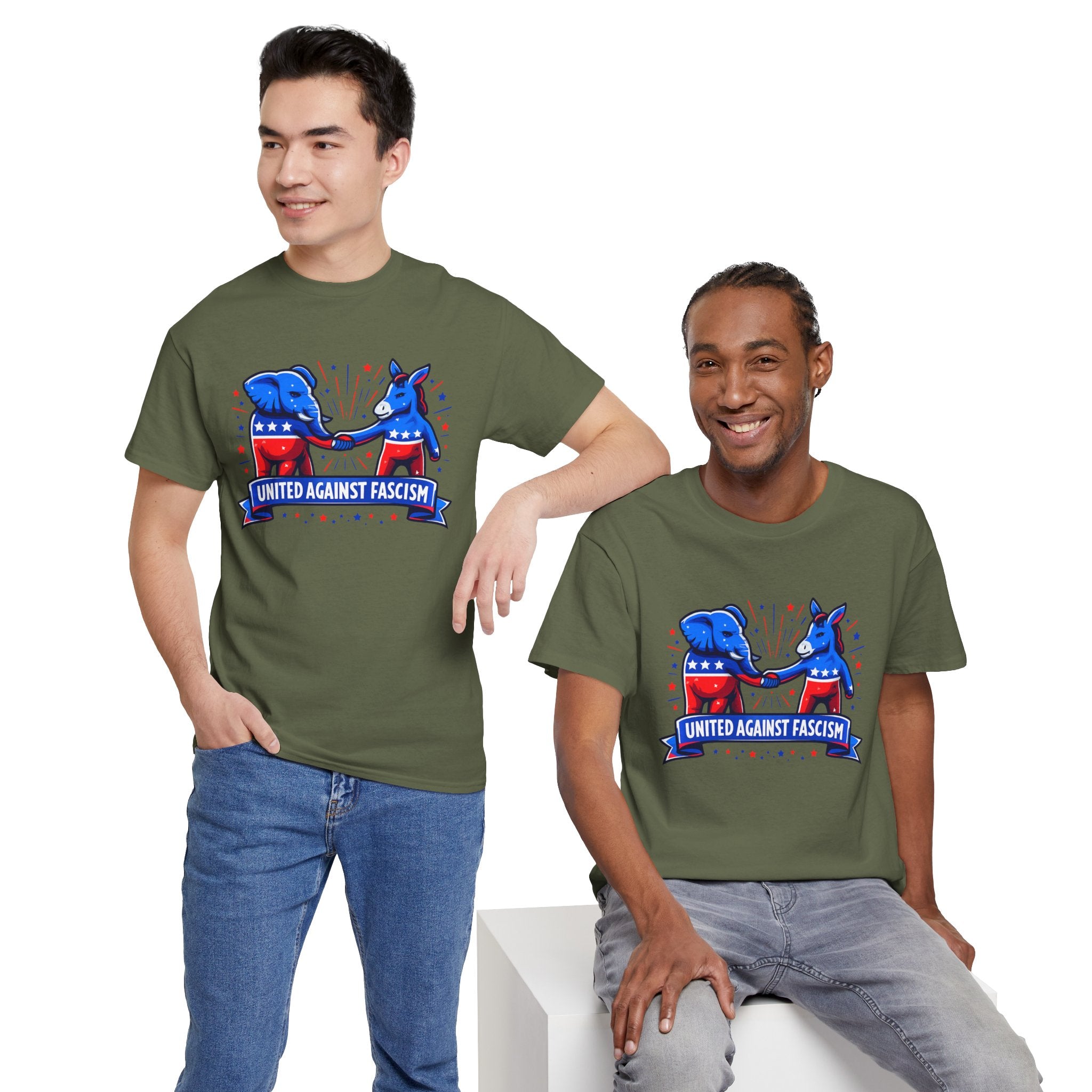 United Against Fascism Democratic Donkey and Republican Elephant T-Shirt