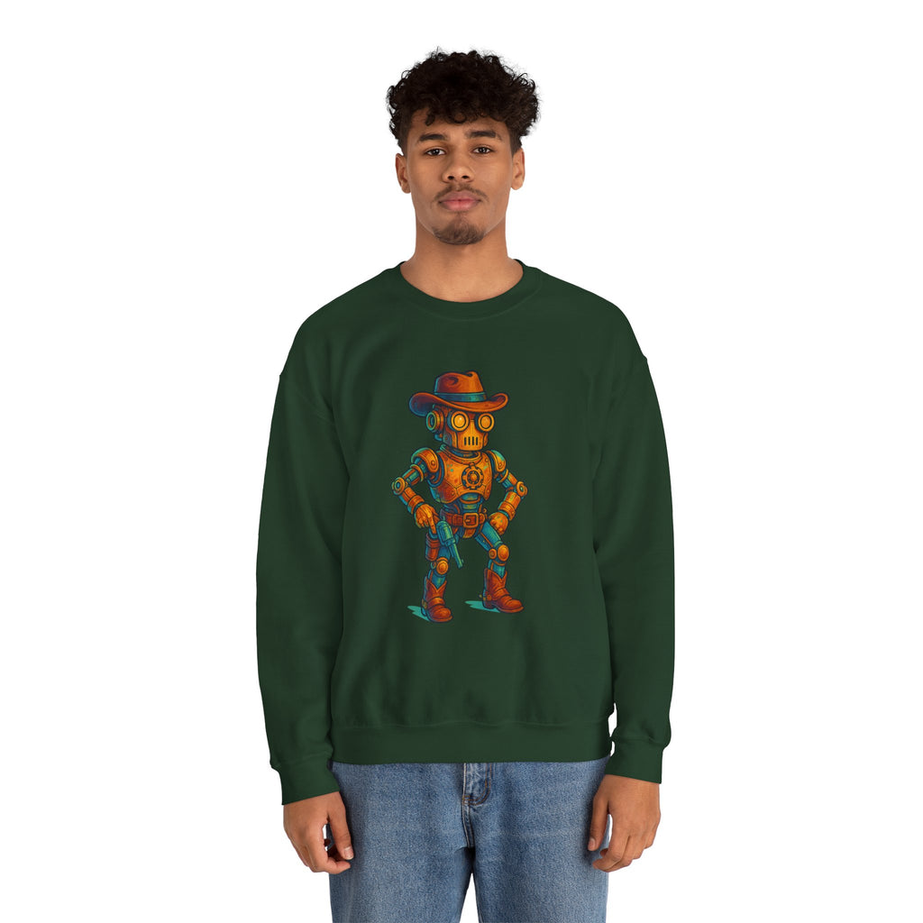 Steampunk Cowboy Robot Crewneck Sweatshirt | Retro Western Robot Artwork