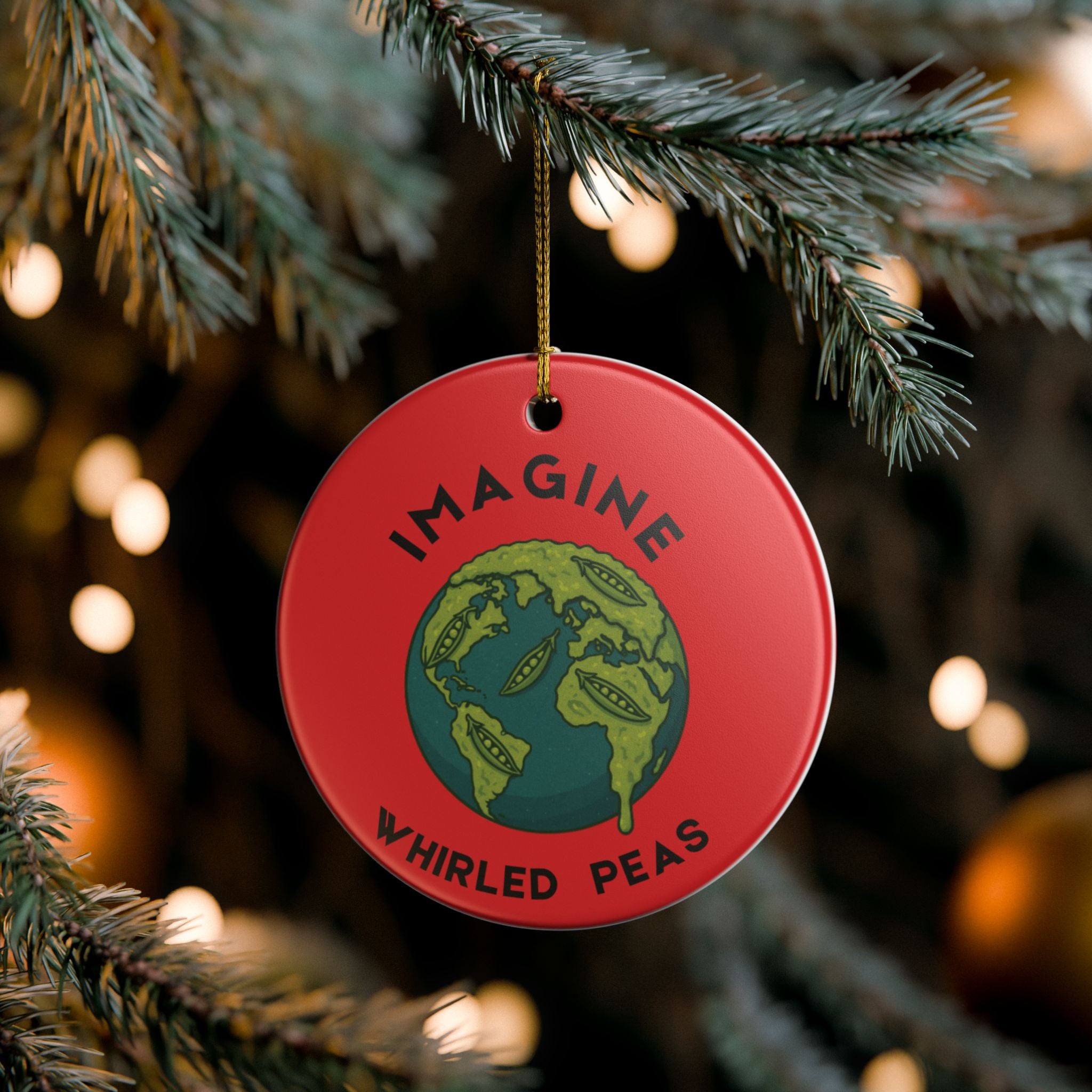 Whimsical Ceramic Ornament - 'Imagine Whirled Peas' Decor, Unique Gift for Christmas, Home Decor, Tree Decoration, Eco-Friendly Ornament