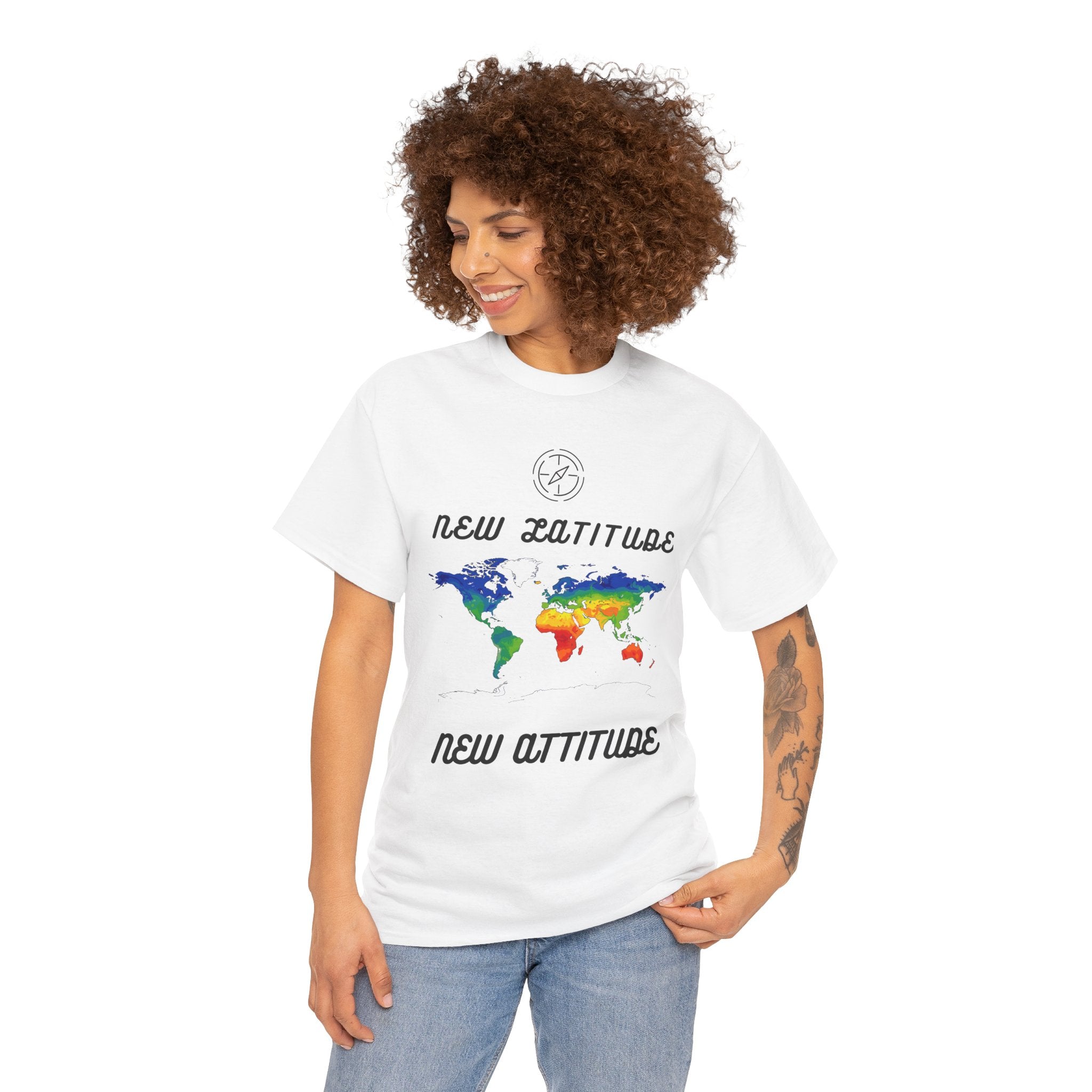 New Latitude New Attitude world map T-Shirt | rainbow map graphic