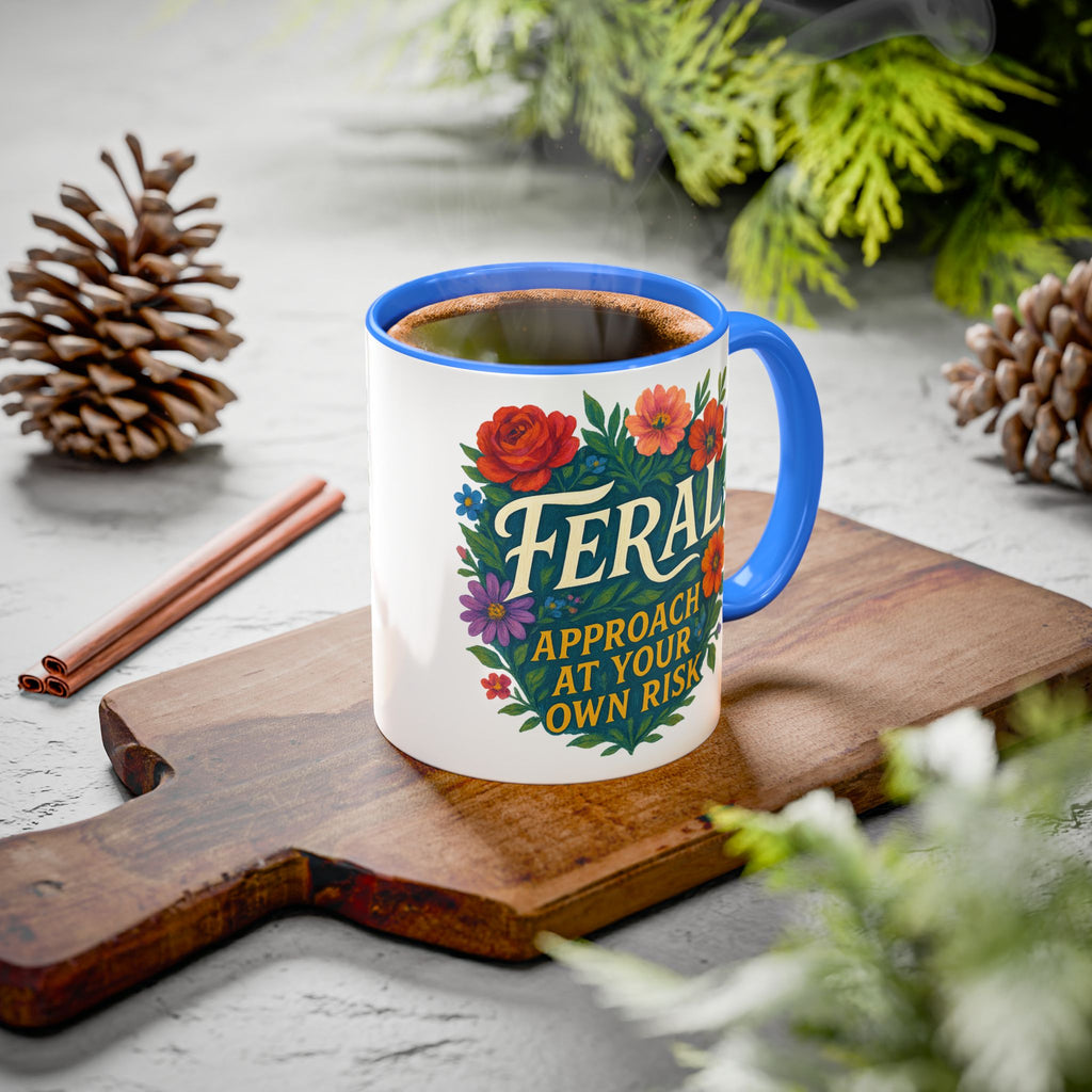 Feral Approach at Your Own Risk Mug | Floral Illustration, Ceramic Coffee Cup