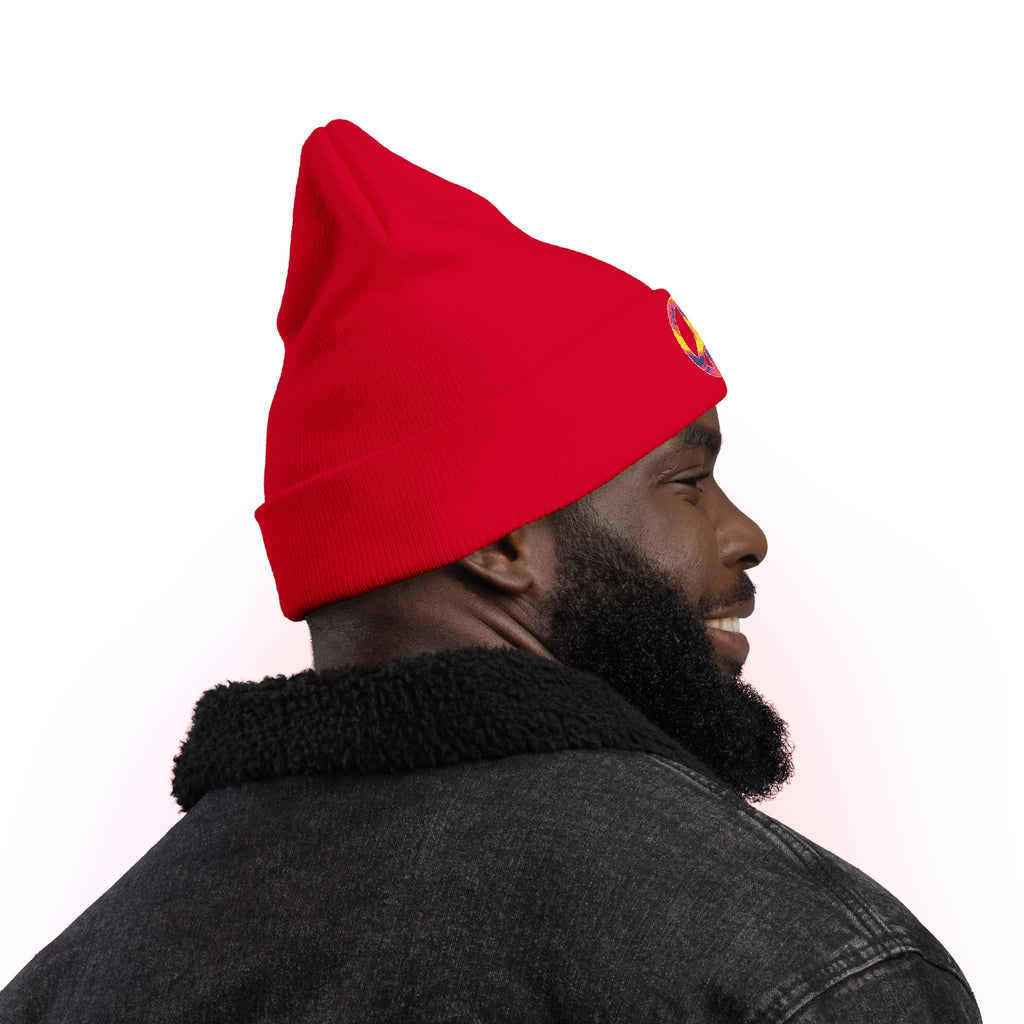 Embroidered Tie-Dye Peace Sign Beanie