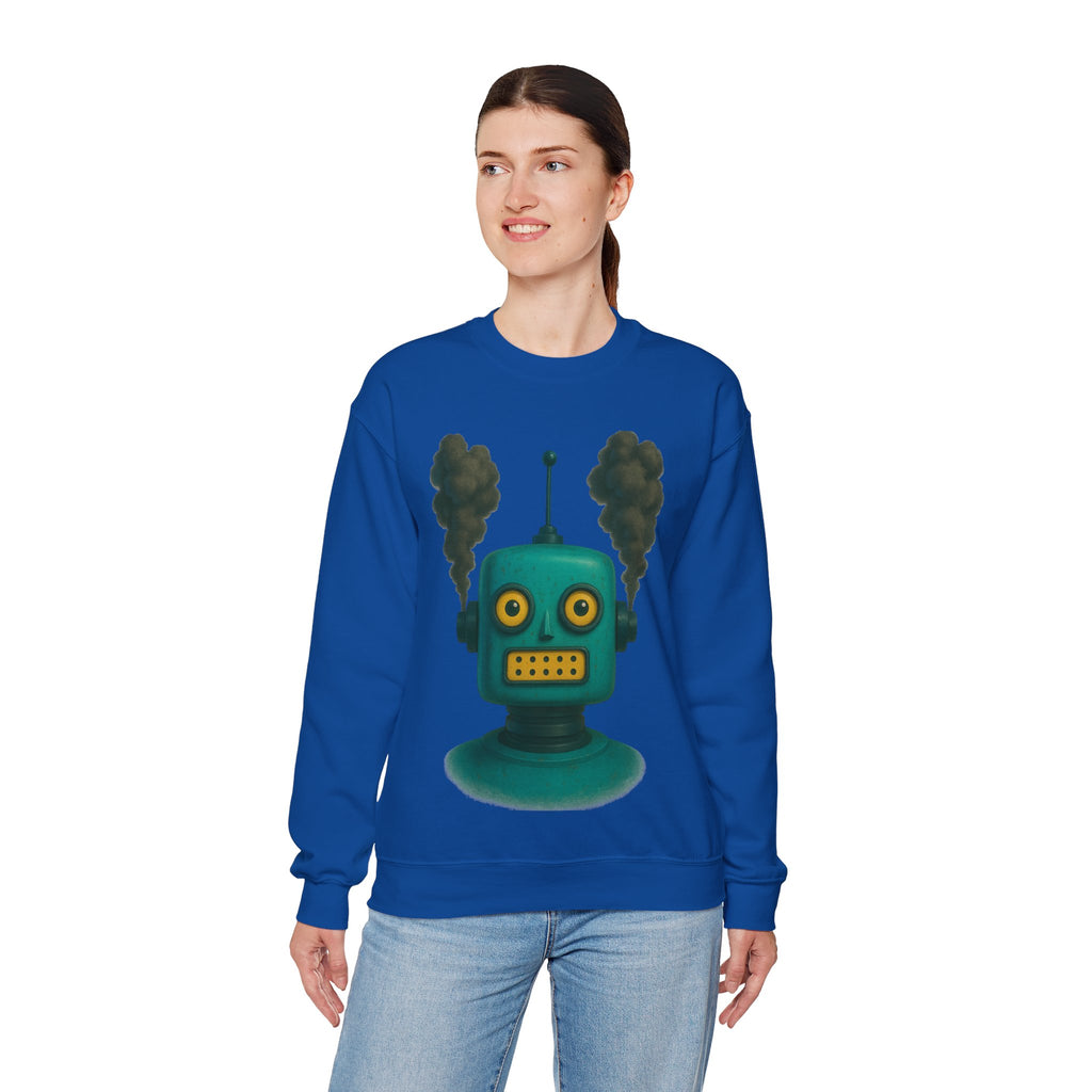 Smoking Robot Graphic Unisex Sweatshirt, Cozy Crewneck Top