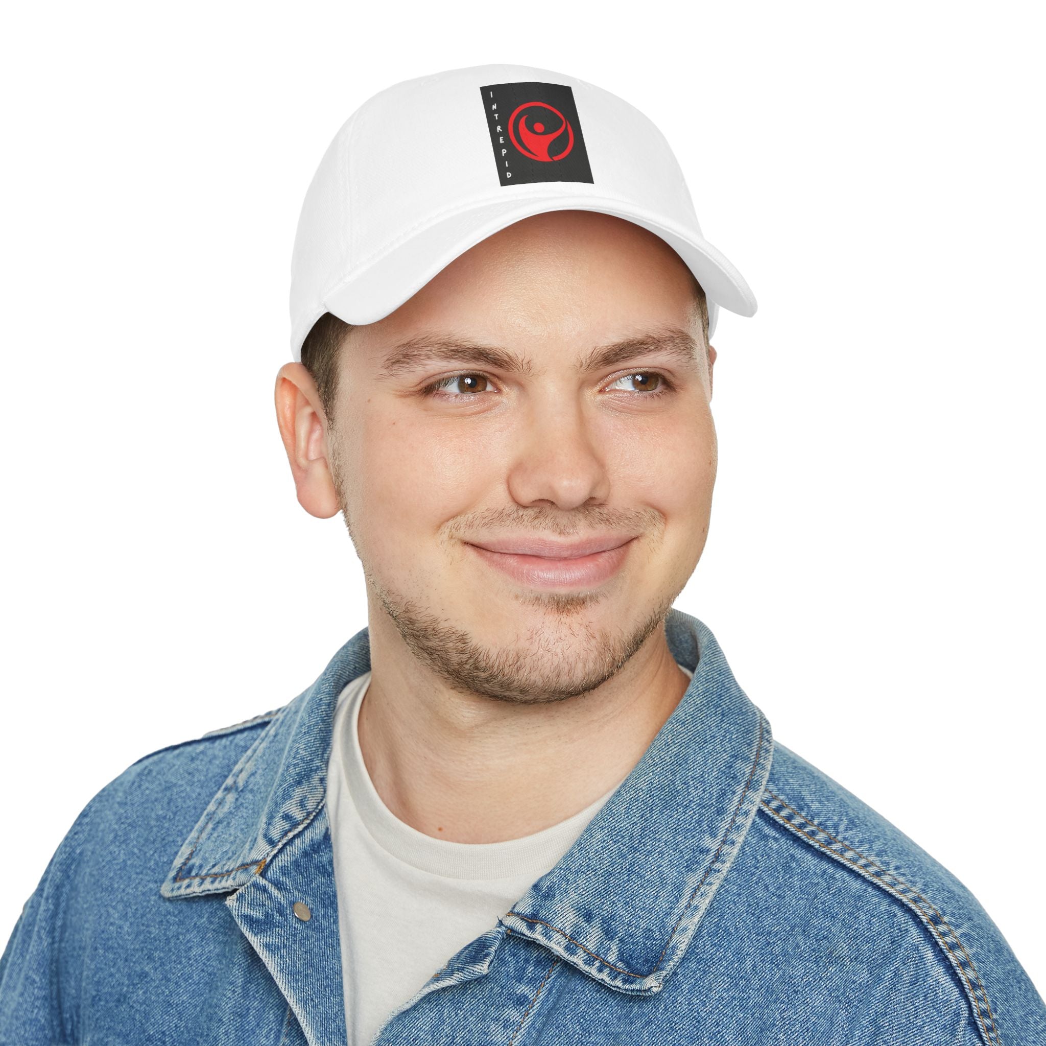 Intrepid Red Circular Logo Baseball Cap | Minimal Emblem, Black Square Patch