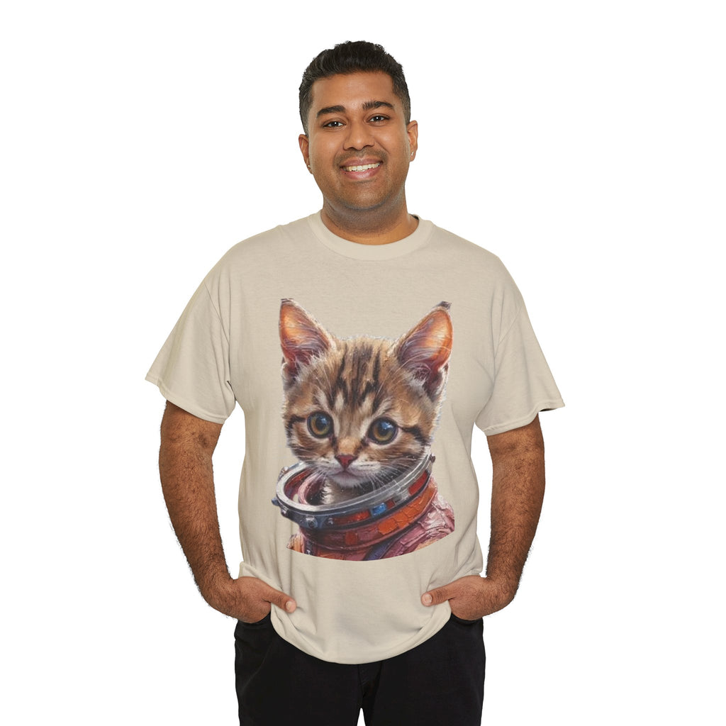 Astronaut Kitty Unisex Heavy Cotton Tee, Cute Cat Shirt, Animal lover gift, Space themed apparel, Funny cat t-shirt, Unique cat design