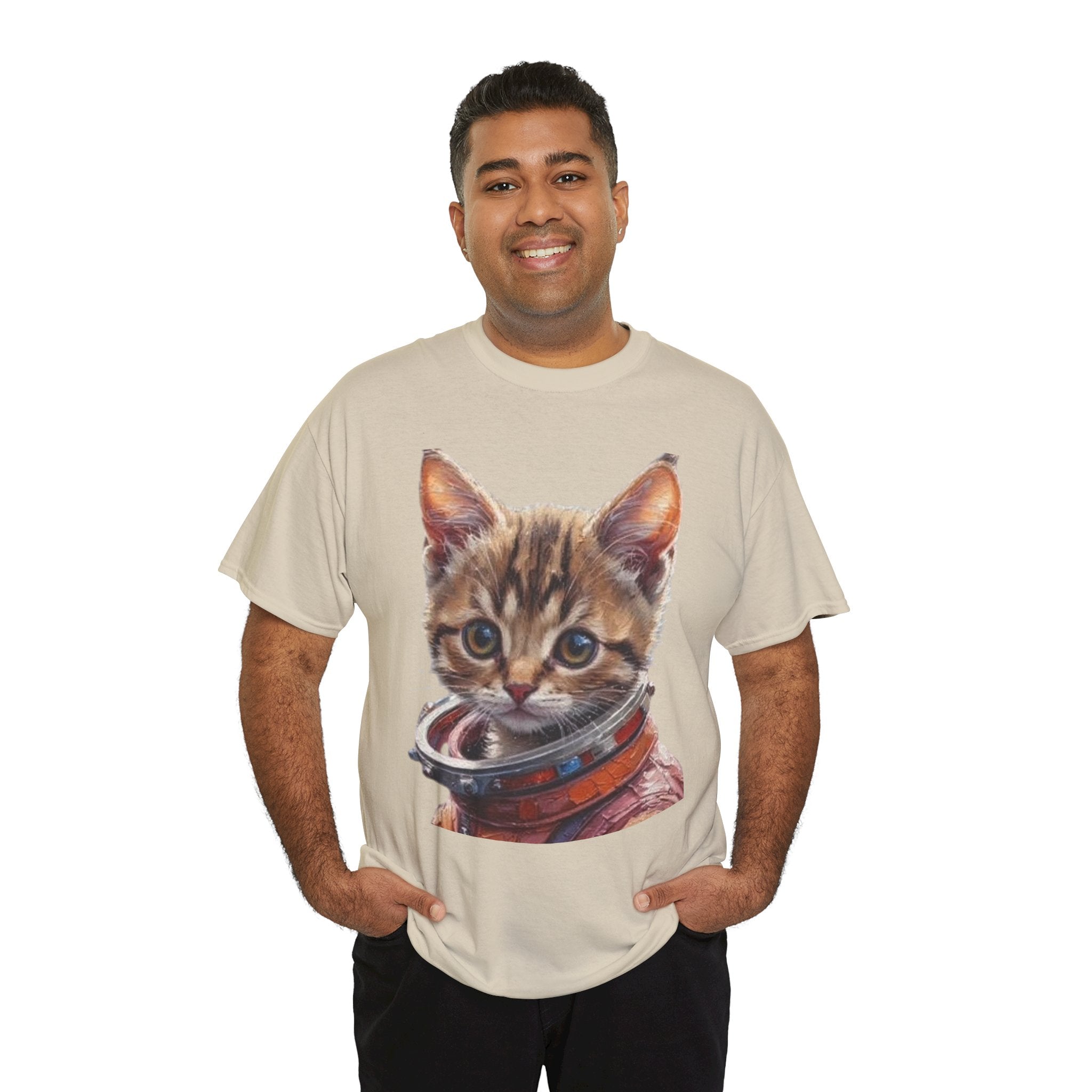 Astronaut Kitty Unisex Heavy Cotton Tee, Cute Cat Shirt, Animal lover gift, Space themed apparel, Funny cat t-shirt, Unique cat design