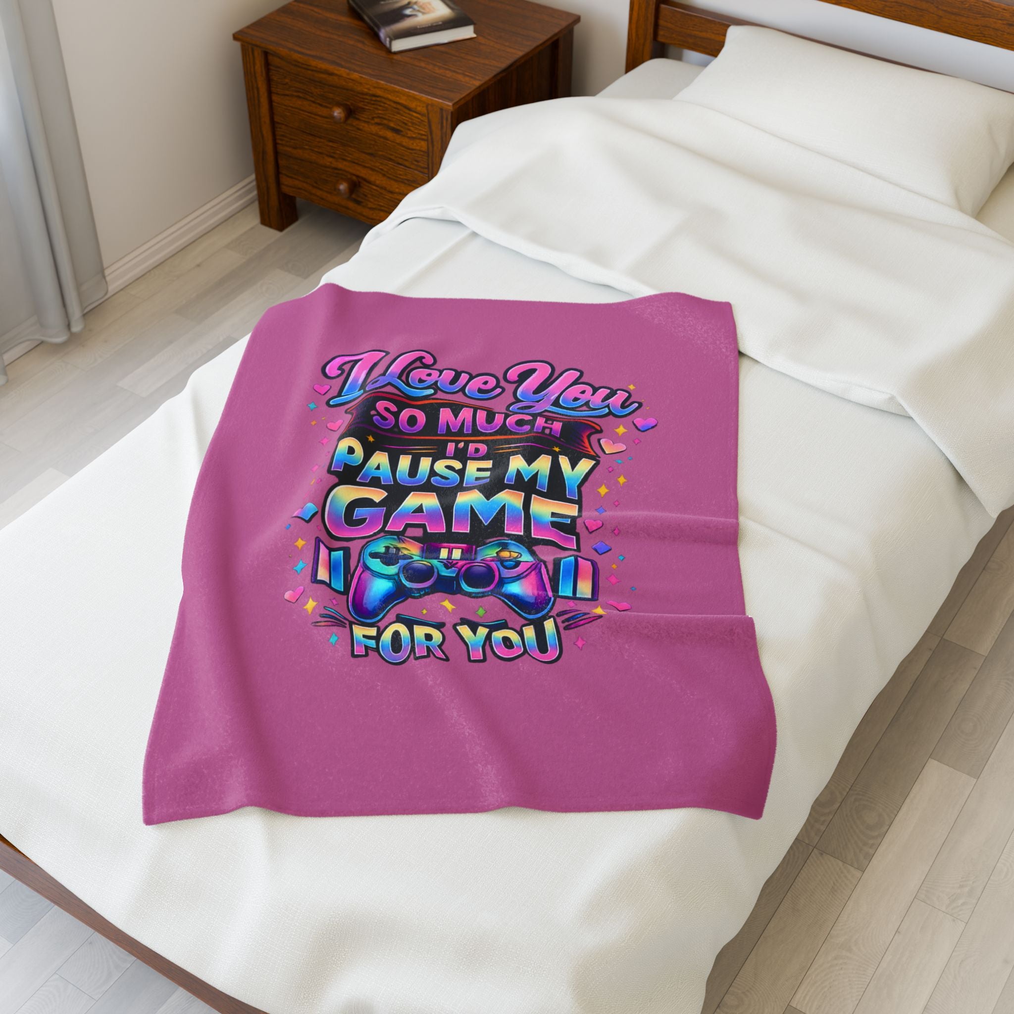 Plush Blanket I Love You So Much I'd Pause My Game Velveteen  | Gamer Love