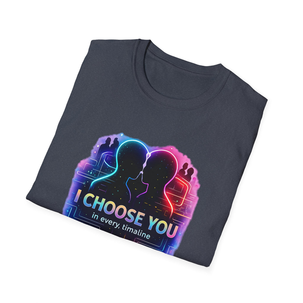 I Choose You  in Every Timeline silhouette heart T-Shirt | Neon LBGTQ couple, love phrase