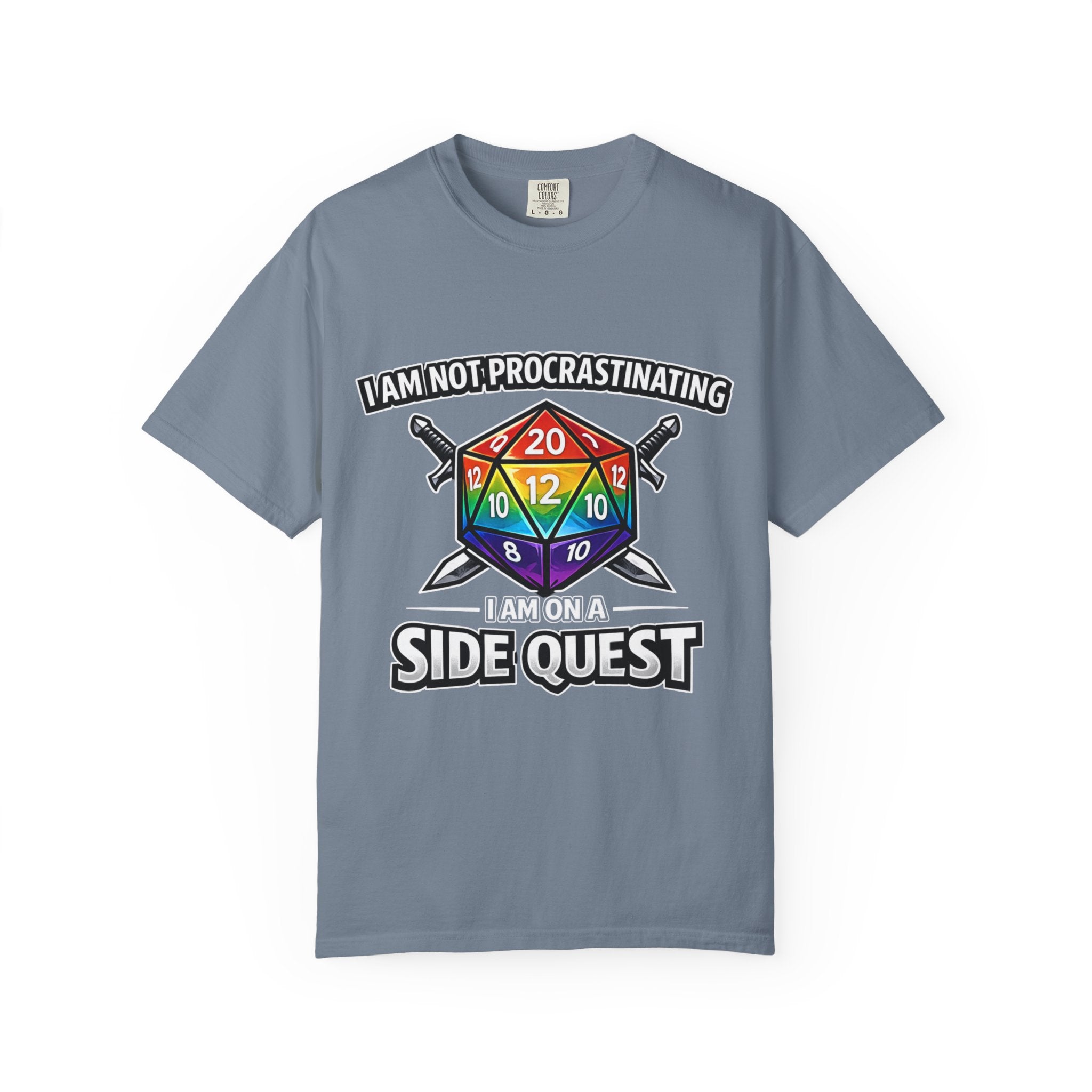 Nerd Humor Gaming I Am Not Procrastinating Side Quest T-shirt | Rainbow D20 Dice RPG Tee Comfort Colors tee