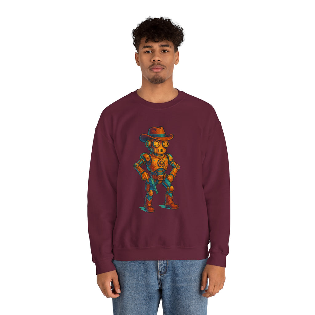 Steampunk Cowboy Robot Crewneck Sweatshirt | Retro Western Robot Artwork