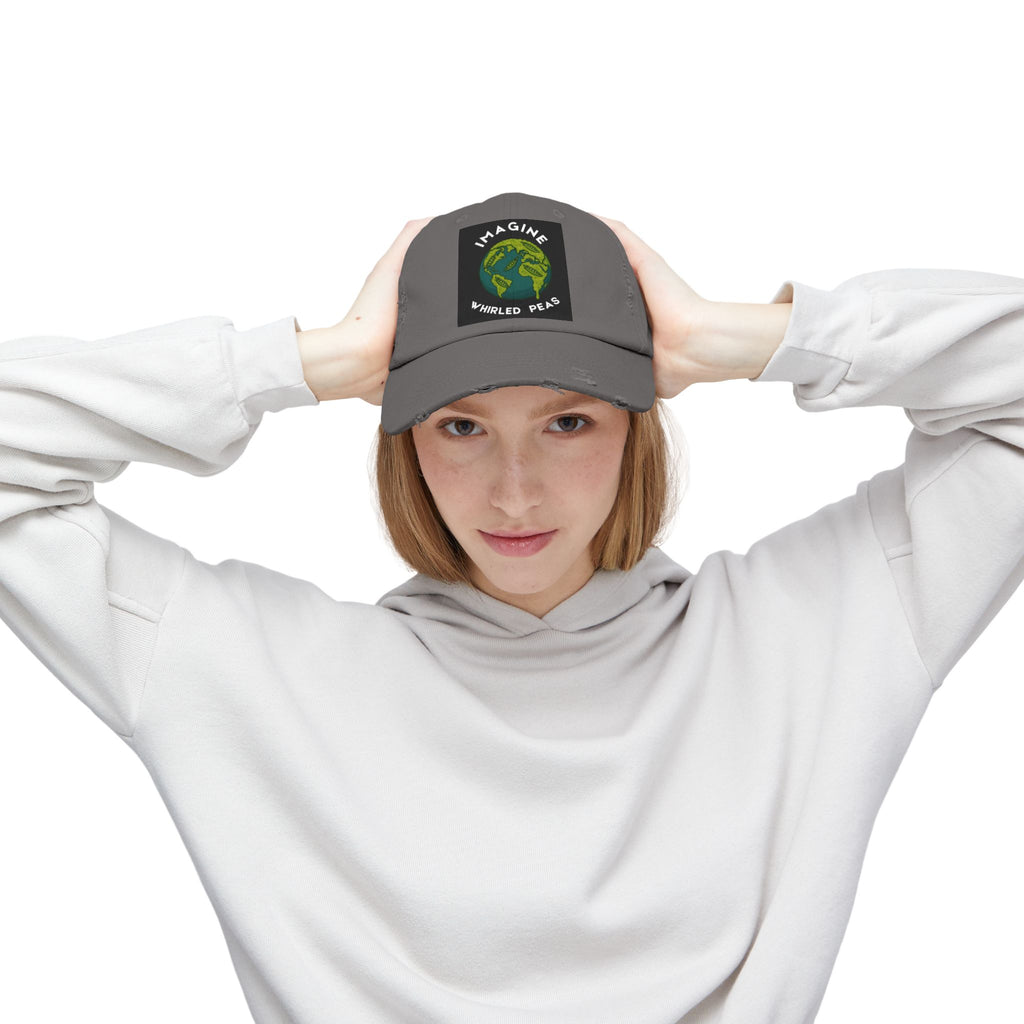 Imagine Whirled Peas Distressed Cap – World Peace Pun Hat