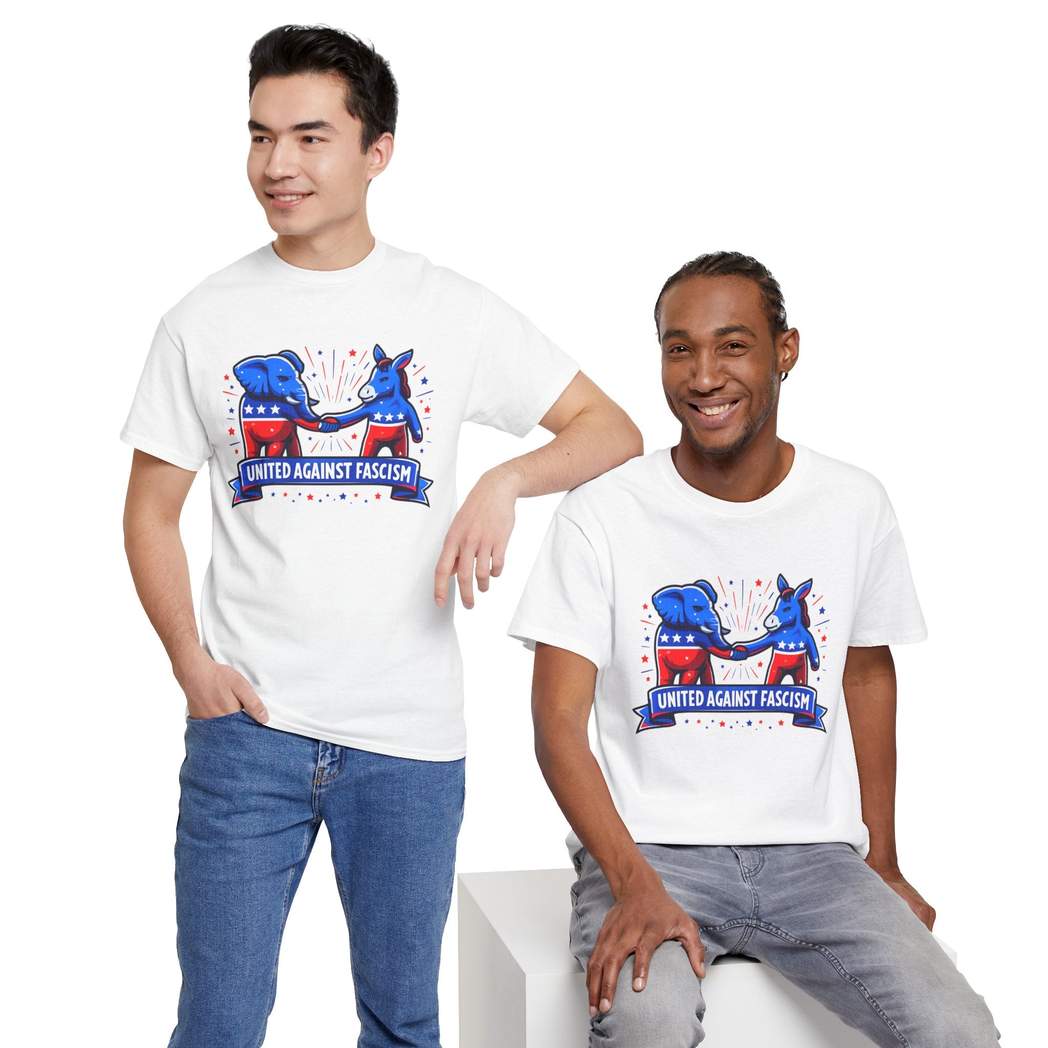 United Against Fascism Democratic Donkey and Republican Elephant T-Shirt
