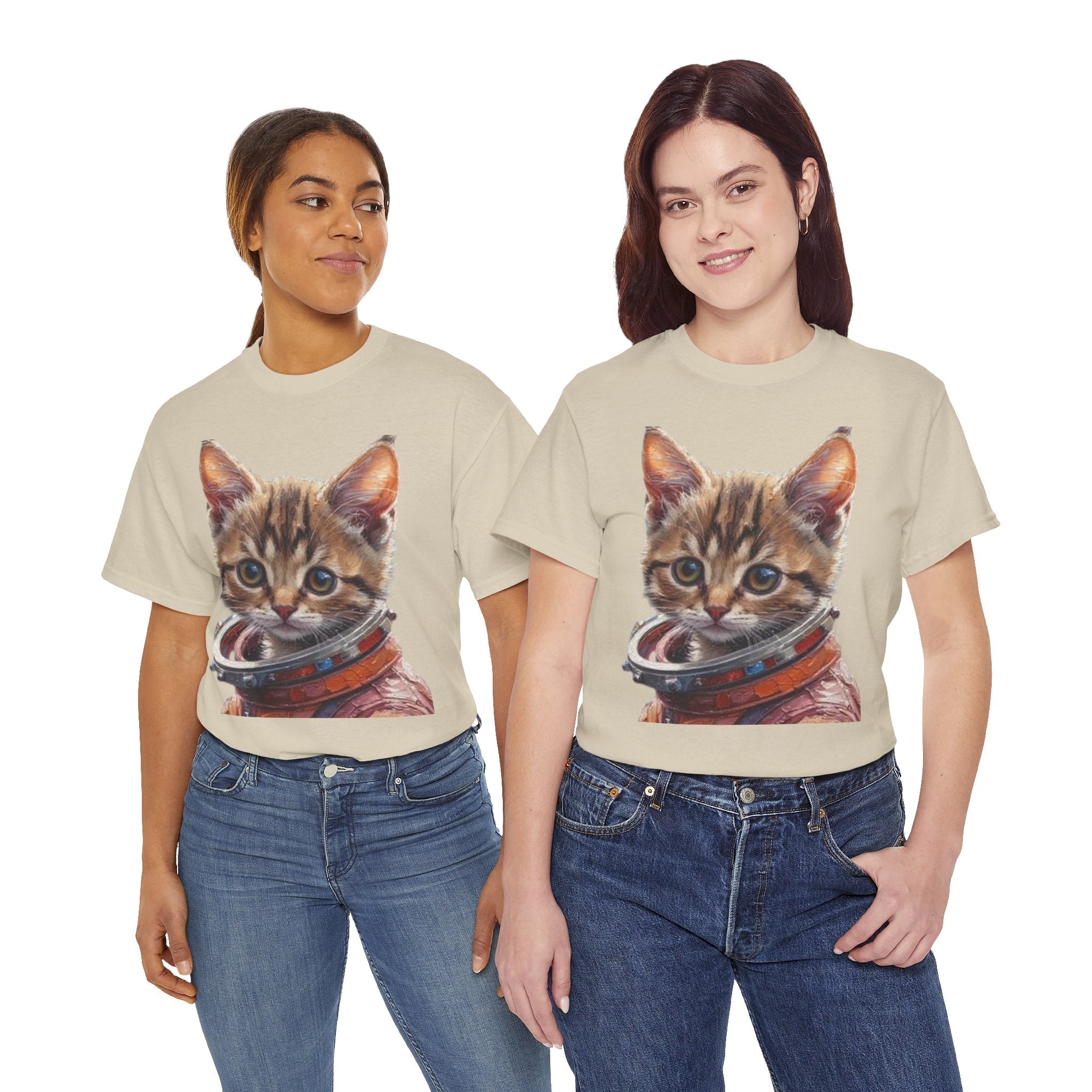 Astronaut Kitty Unisex Heavy Cotton Tee, Cute Cat Shirt, Animal lover gift, Space themed apparel, Funny cat t-shirt, Unique cat design