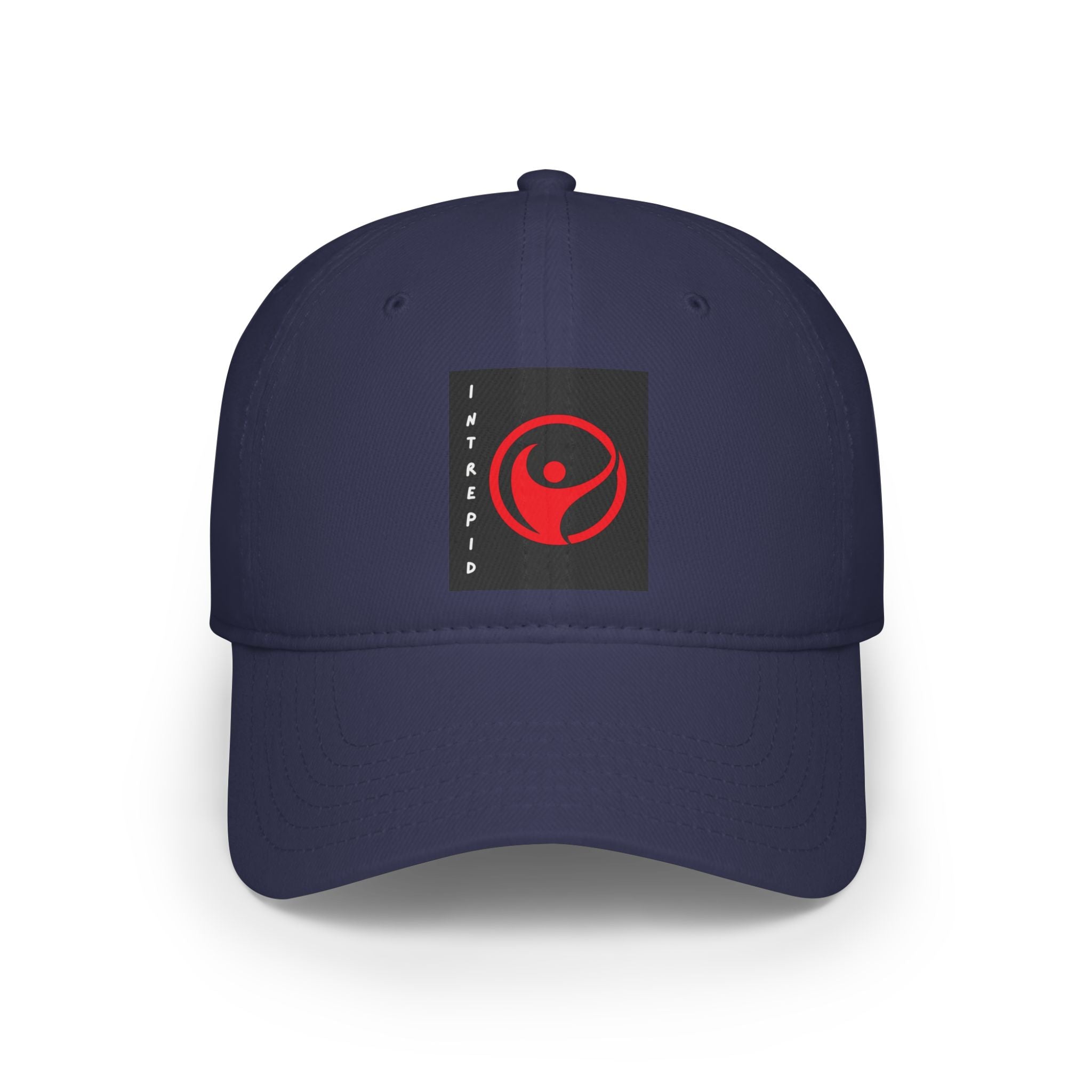 Intrepid Red Circular Logo Baseball Cap | Minimal Emblem, Black Square Patch