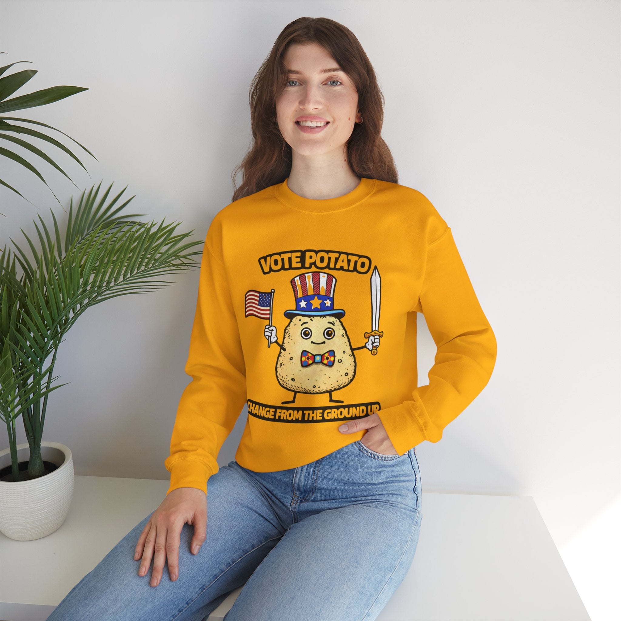 Vote Potato cartoon politician Crewneck Sweatshirt | Change From The Ground Up