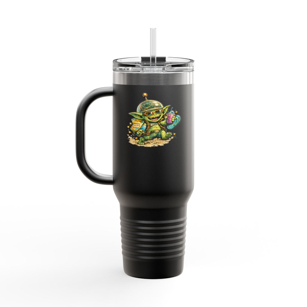 40oz Insulated Travel Mug — Cute Alien Beach Cartoon Tumbler with Handle