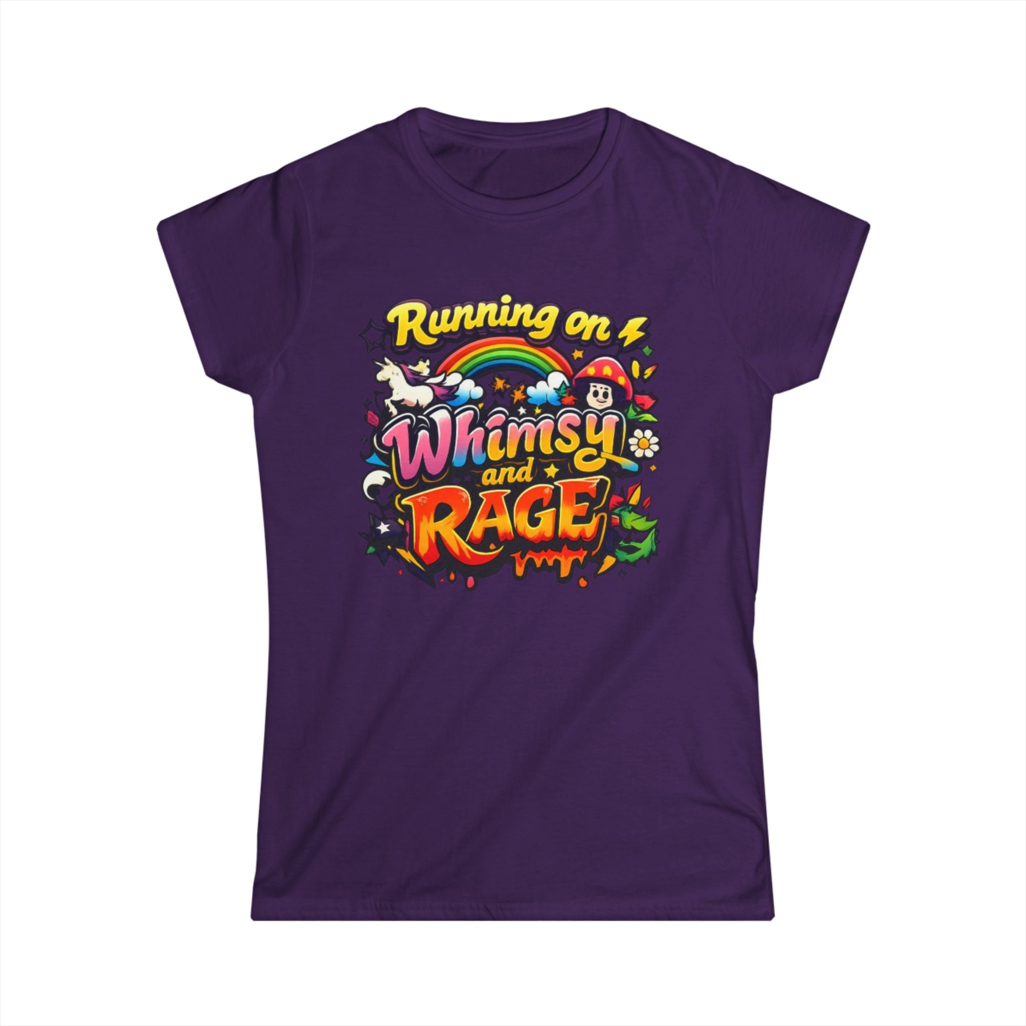 Running on Whimsy and Rage Tee | Cute Angry Rainbow Graphic