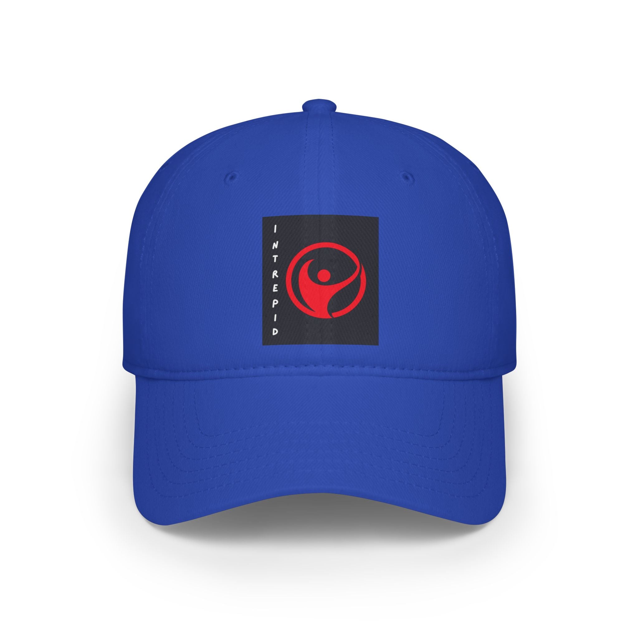 Intrepid Red Circular Logo Baseball Cap | Minimal Emblem, Black Square Patch