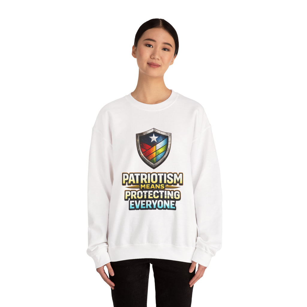 Patriotism Means Protecting Everyone Sweatshirt | Rainbow Shield Flag Design
