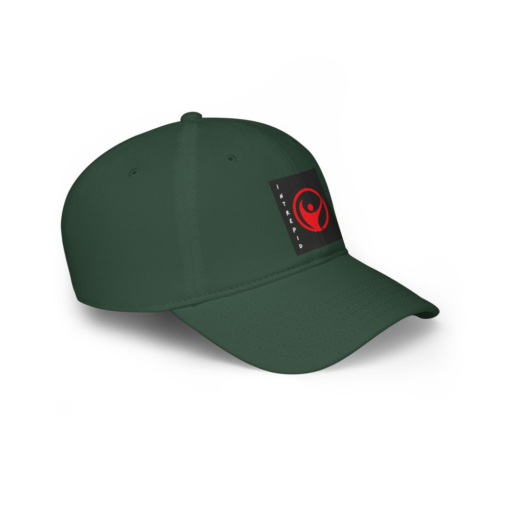 Intrepid Red Circular Logo Baseball Cap | Minimal Emblem, Black Square Patch