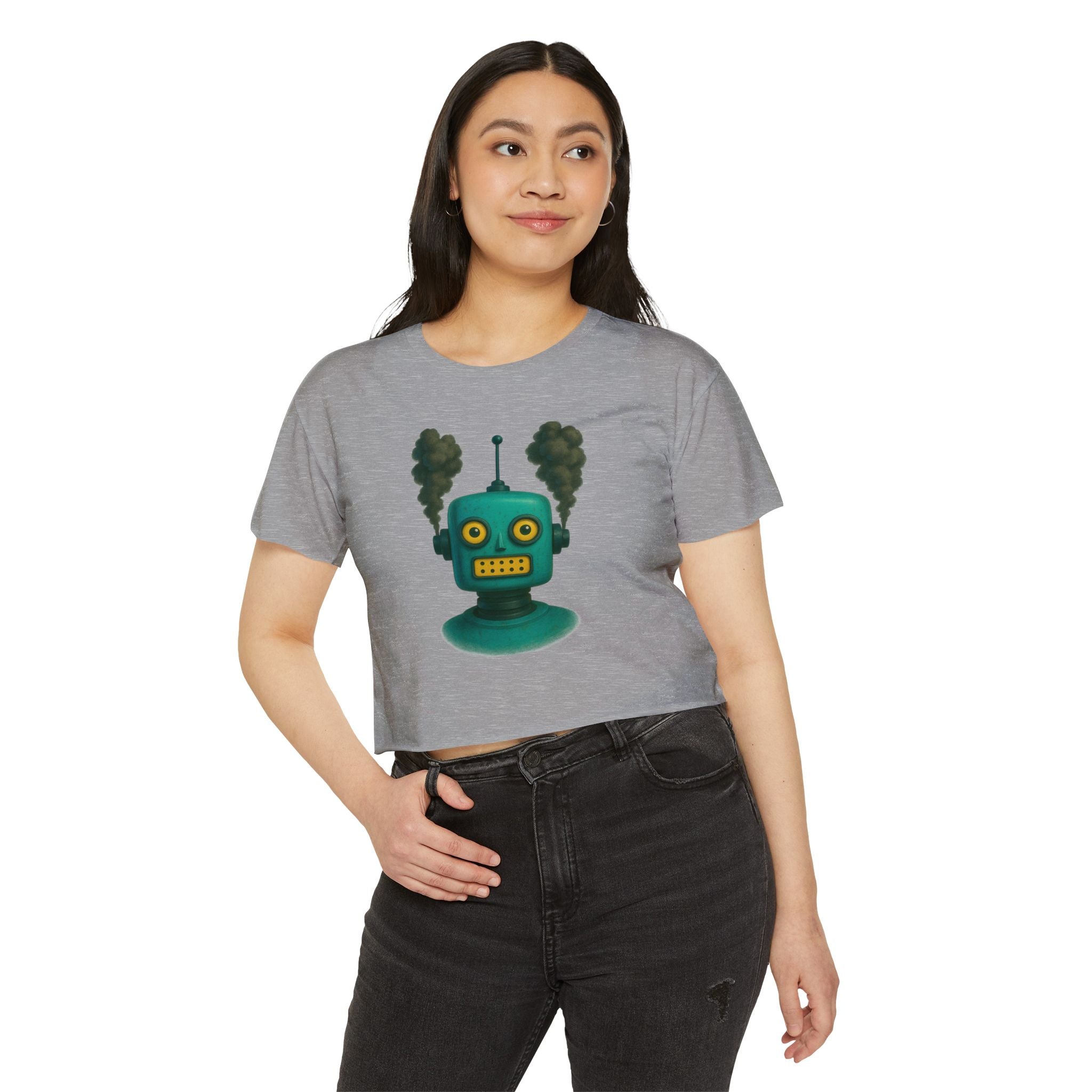 Green Retro Robot Head crop top | Steam-punk robot graphic