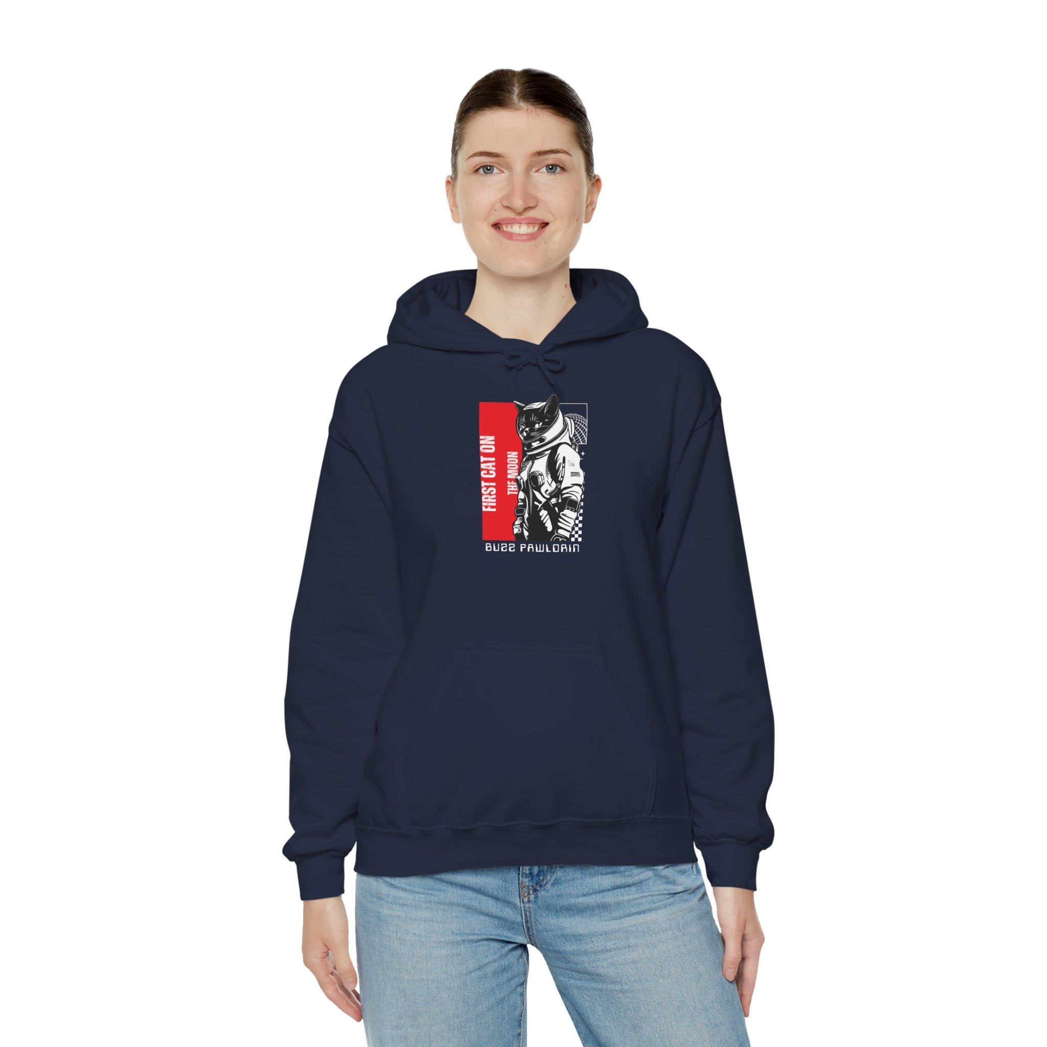 First Cat on the Moon Buzz Pawldrin Astronaut Graphic Unisex Hoodie,