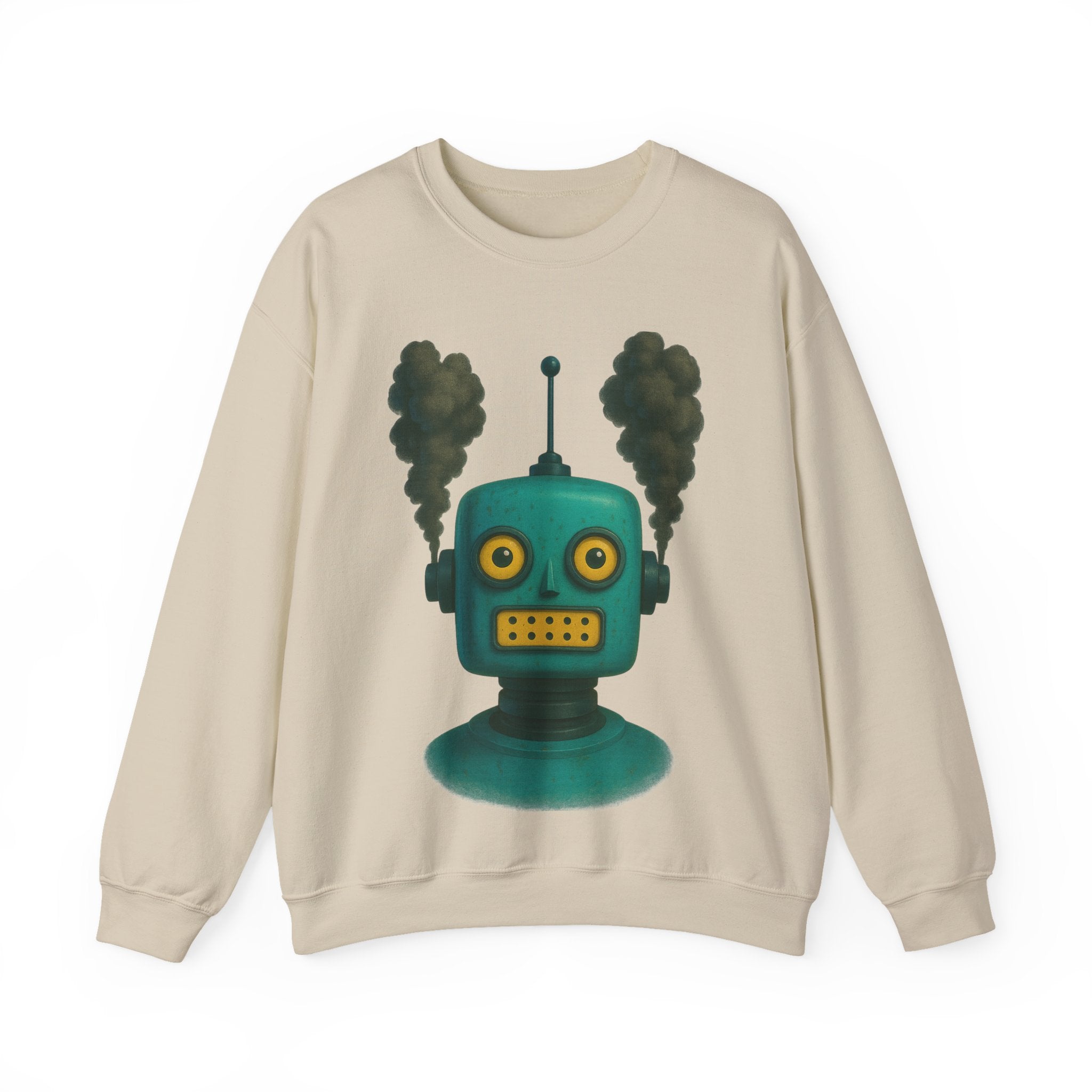 Smoking Robot Graphic Unisex Sweatshirt, Cozy Crewneck Top
