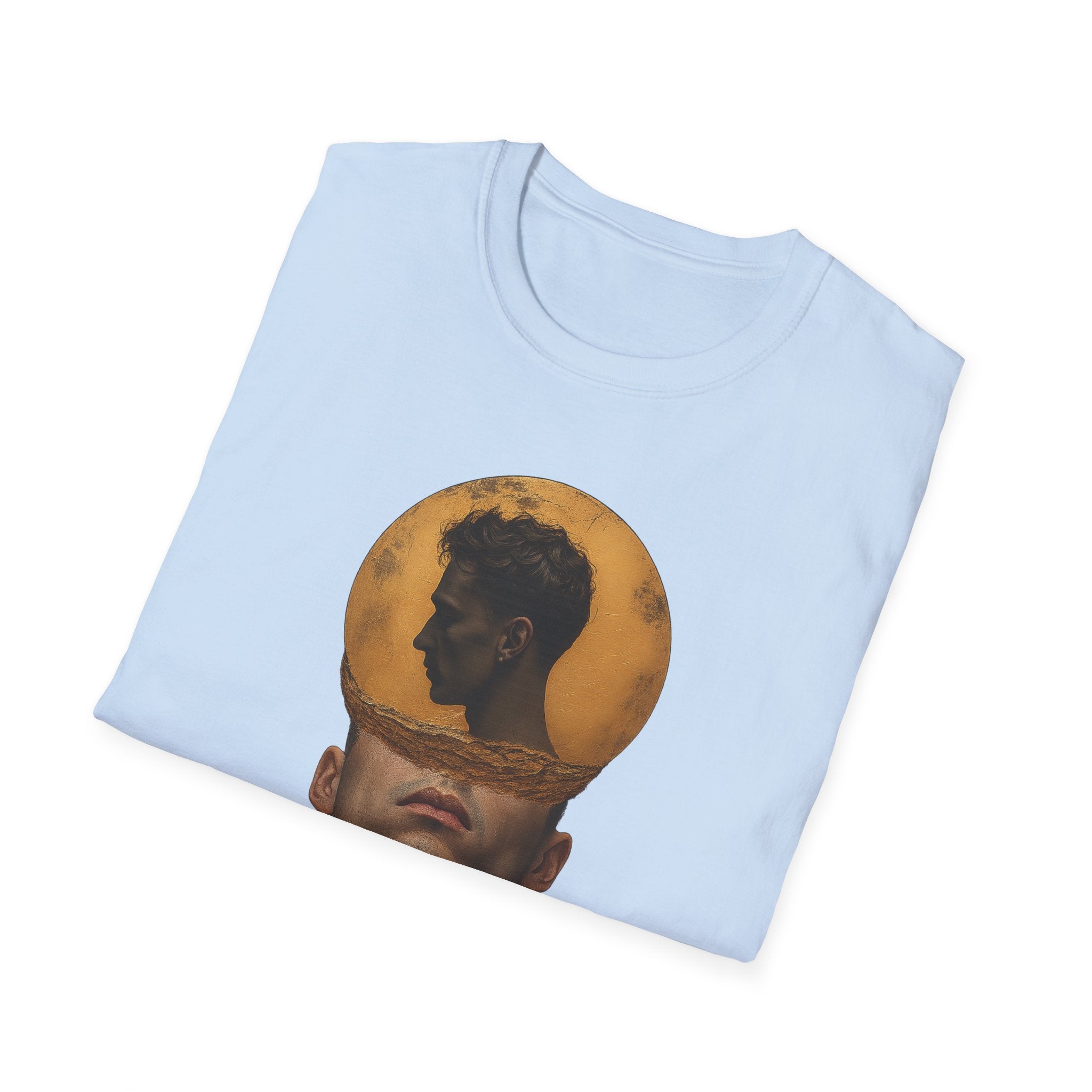 Surreal Double Portrait T-Shirt | Abstract Head Silhouette, Moon Circle