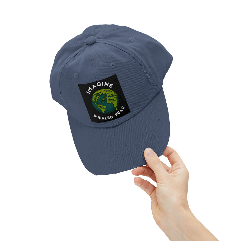 Imagine Whirled Peas Distressed Cap – World Peace Pun Hat
