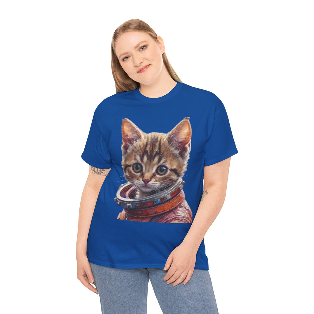 Astronaut Kitty Unisex Heavy Cotton Tee, Cute Cat Shirt, Animal lover gift, Space themed apparel, Funny cat t-shirt, Unique cat design