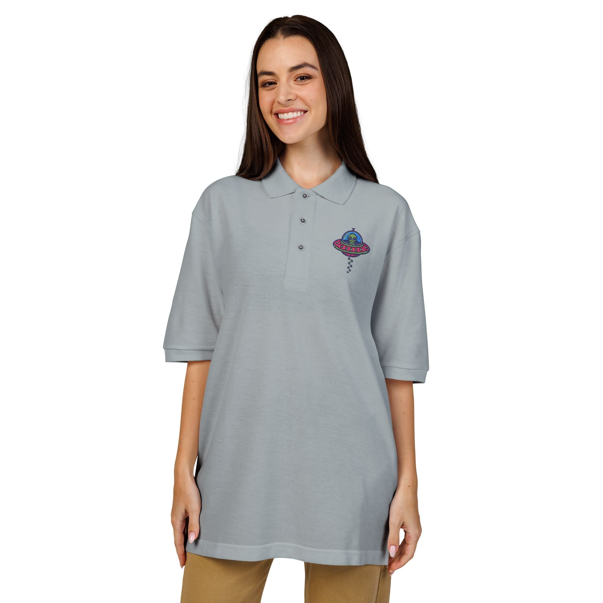 Colorful UFO Embroidered Polo