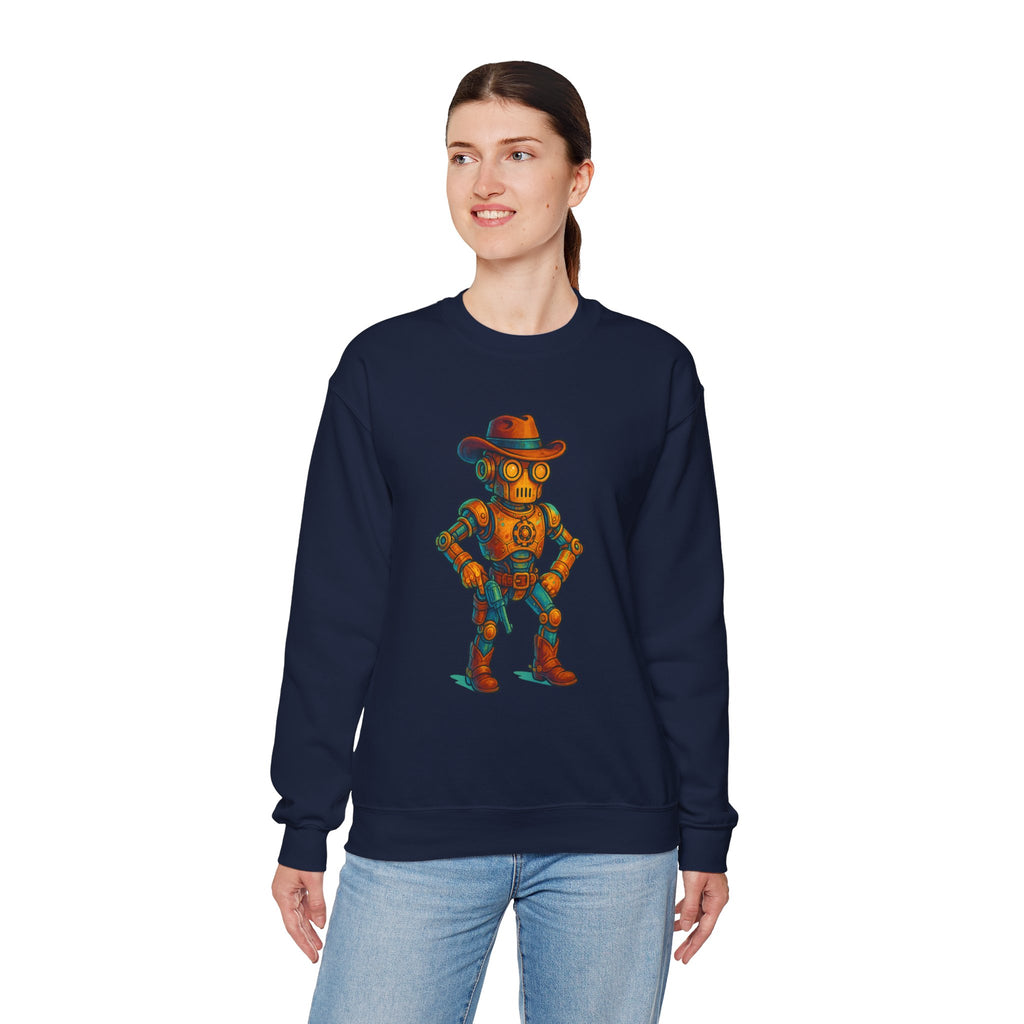 Steampunk Cowboy Robot Crewneck Sweatshirt | Retro Western Robot Artwork